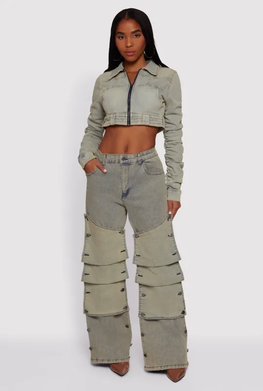 Acid Wash Adjustable Button Front Jeans sold by Rainbow