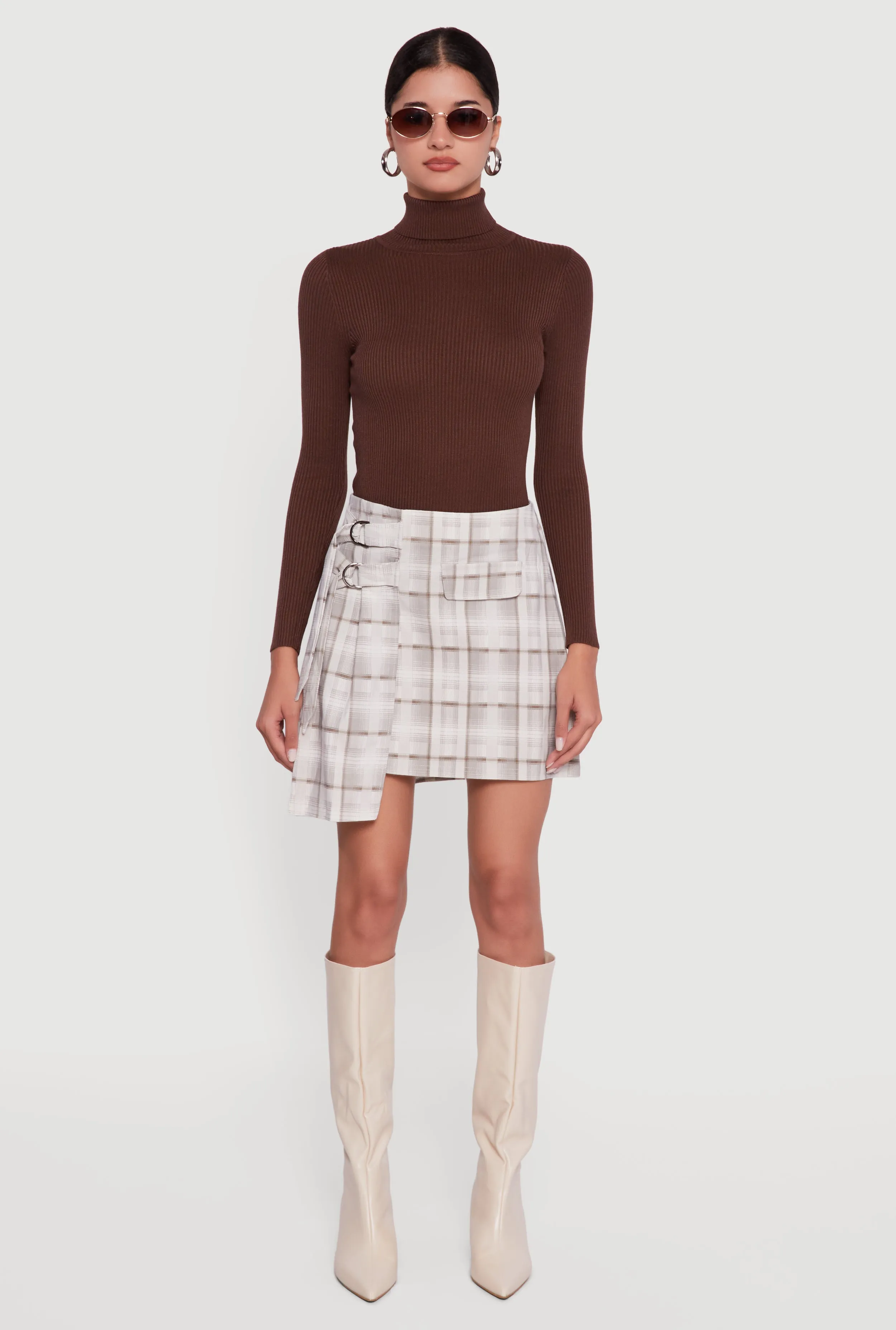 Plaid Double Belted Detail Asymmetrical Skirt sold by Rainbow product image thumbnail 2
