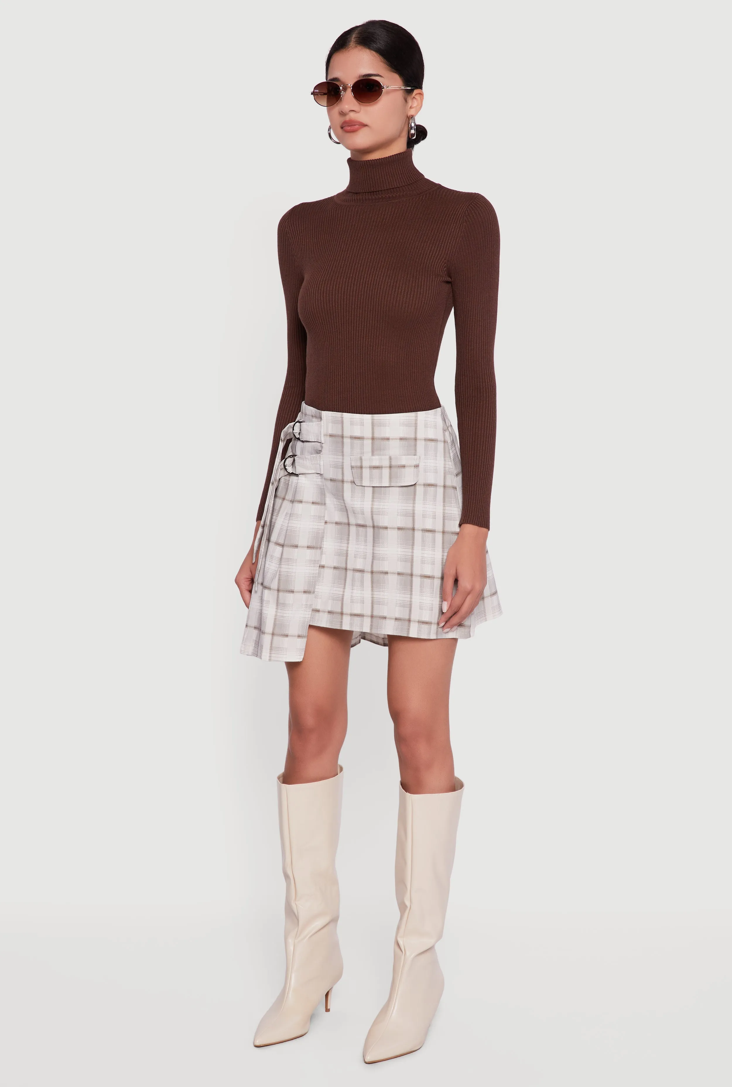 Plaid Double Belted Detail Asymmetrical Skirt sold by Rainbow product image thumbnail 3