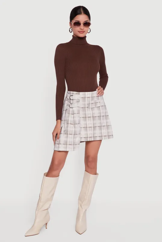 Plaid Double Belted Detail Asymmetrical Skirt sold by Rainbow