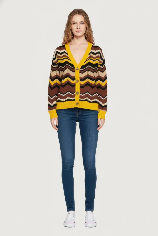 Pointelle Chevron Stripe Button Front Cardigan sold by Rainbow