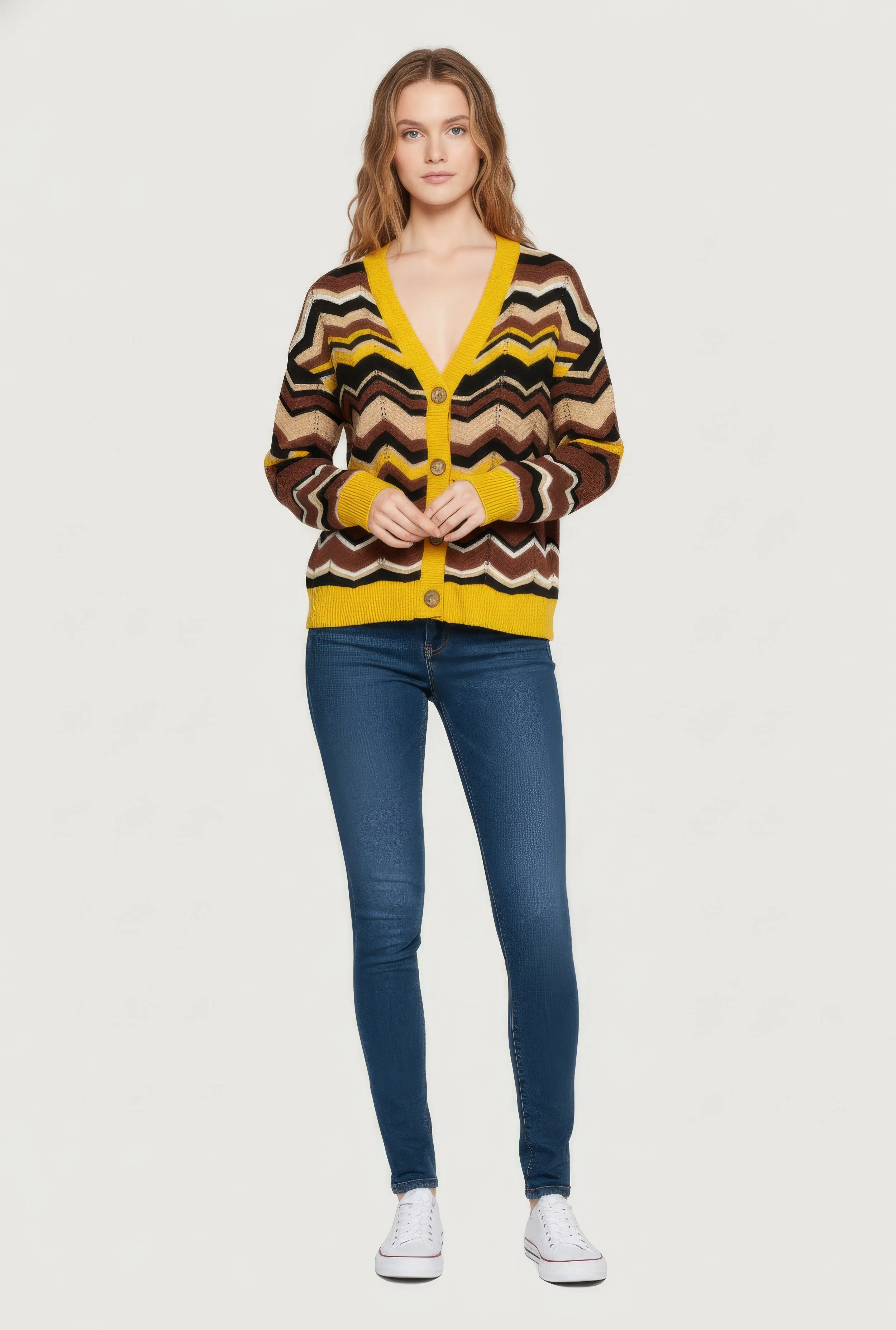 Pointelle Chevron Stripe Button Front Cardigan sold by Rainbow product image thumbnail 3