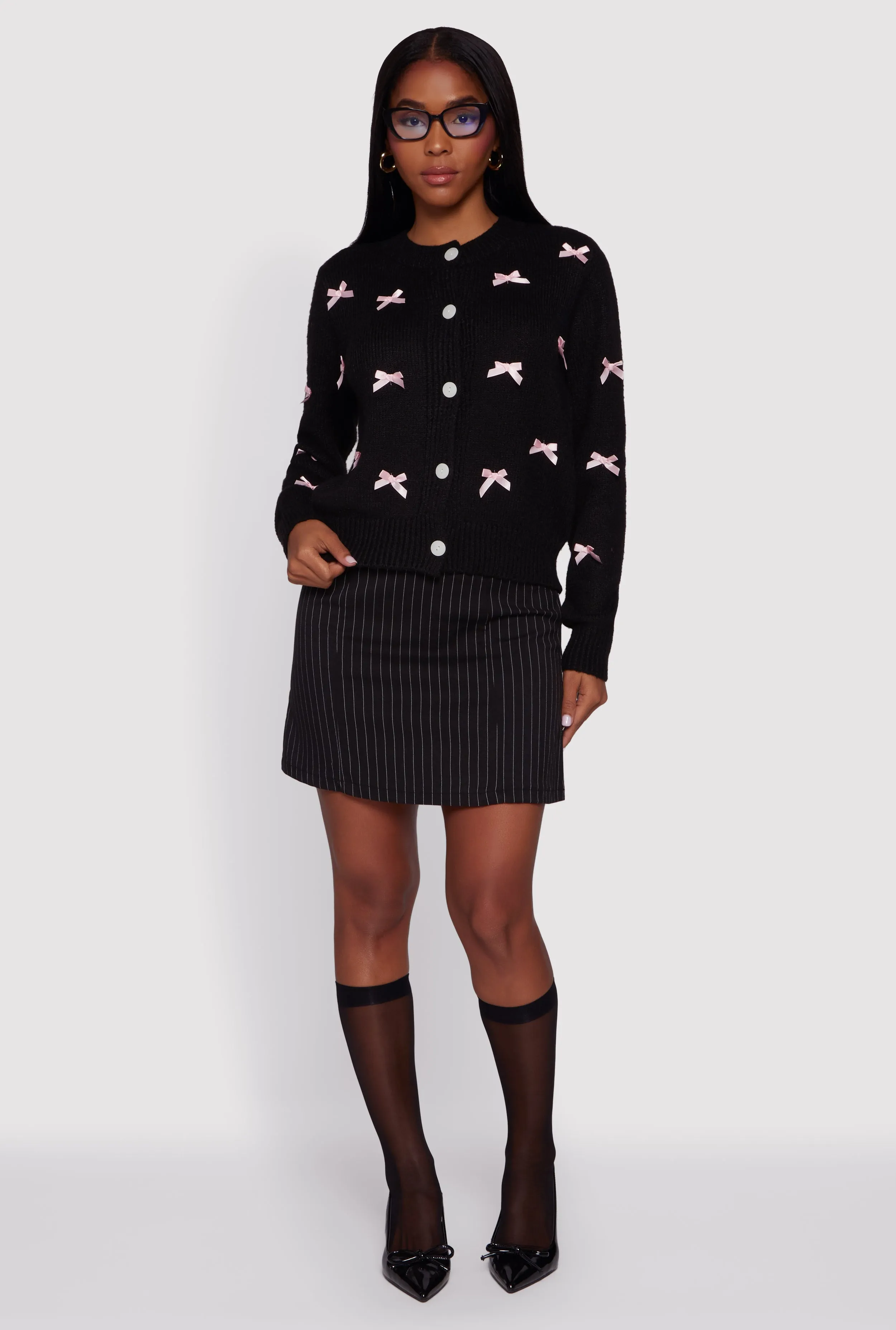 Button Front Long Sleeve Cardigan with Bows sold by Rainbow product image thumbnail 2