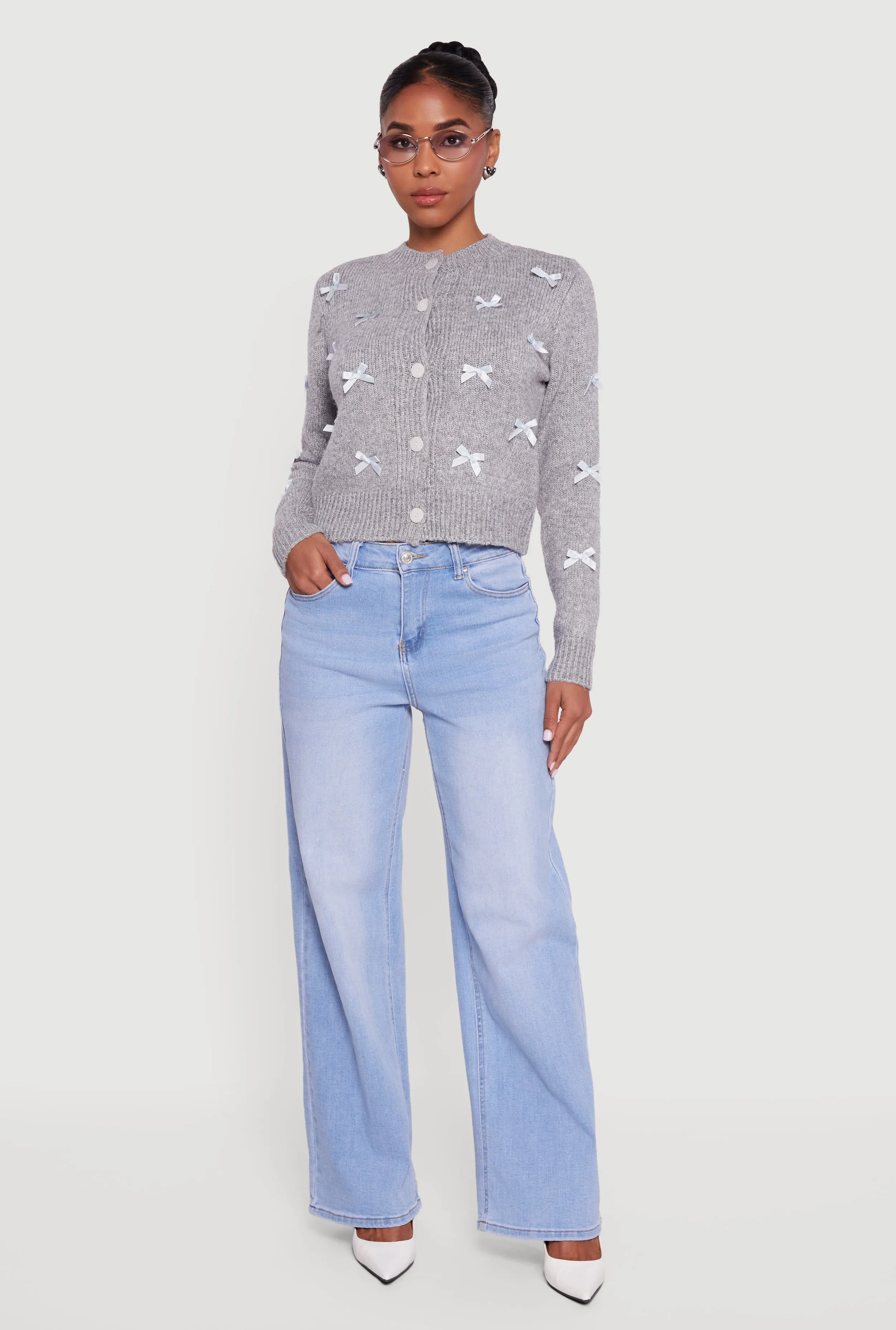 Button Front Long Sleeve Cardigan with Bows sold by Rainbow