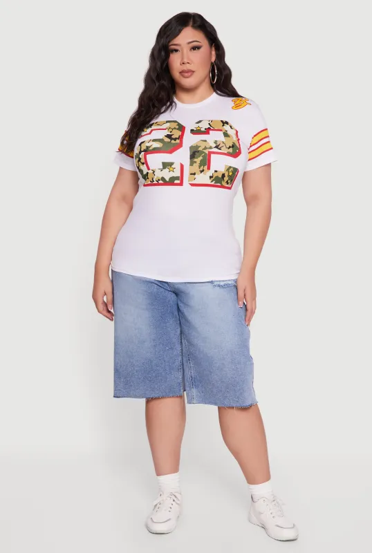 Plus Size Camo 22 Graphic Tee sold by Rainbow