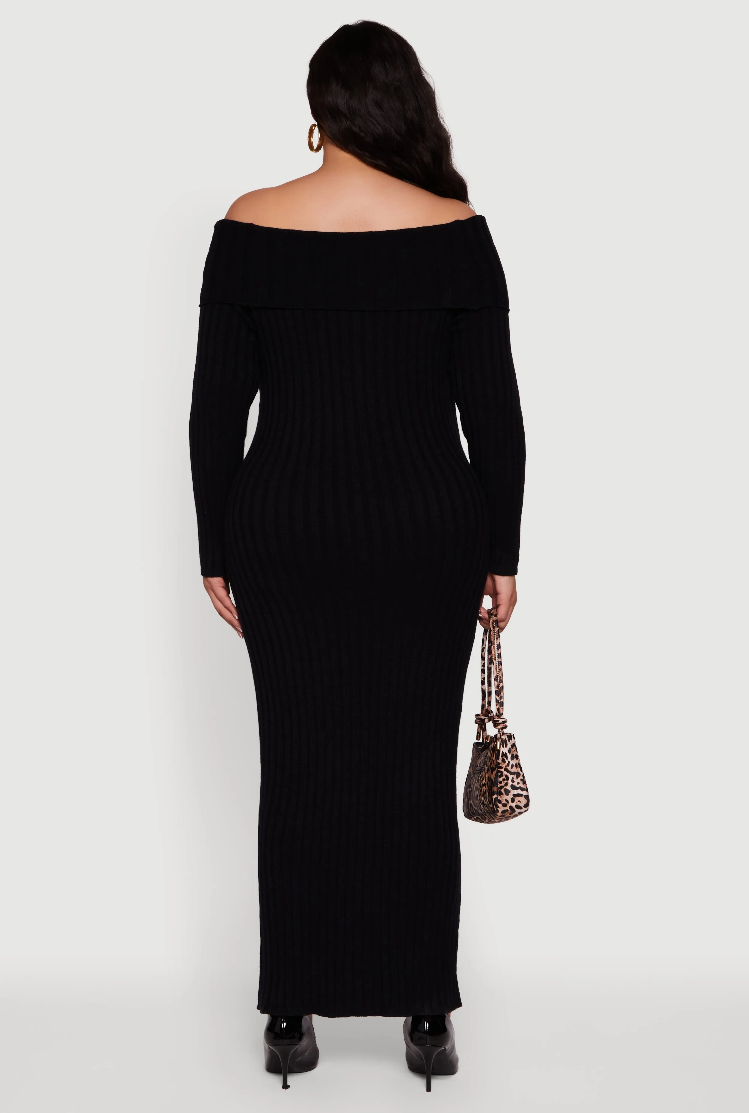 Plus Size Rib Knit Fold Over Off the Shoulder Maxi Dress sold by Rainbow product image thumbnail 5