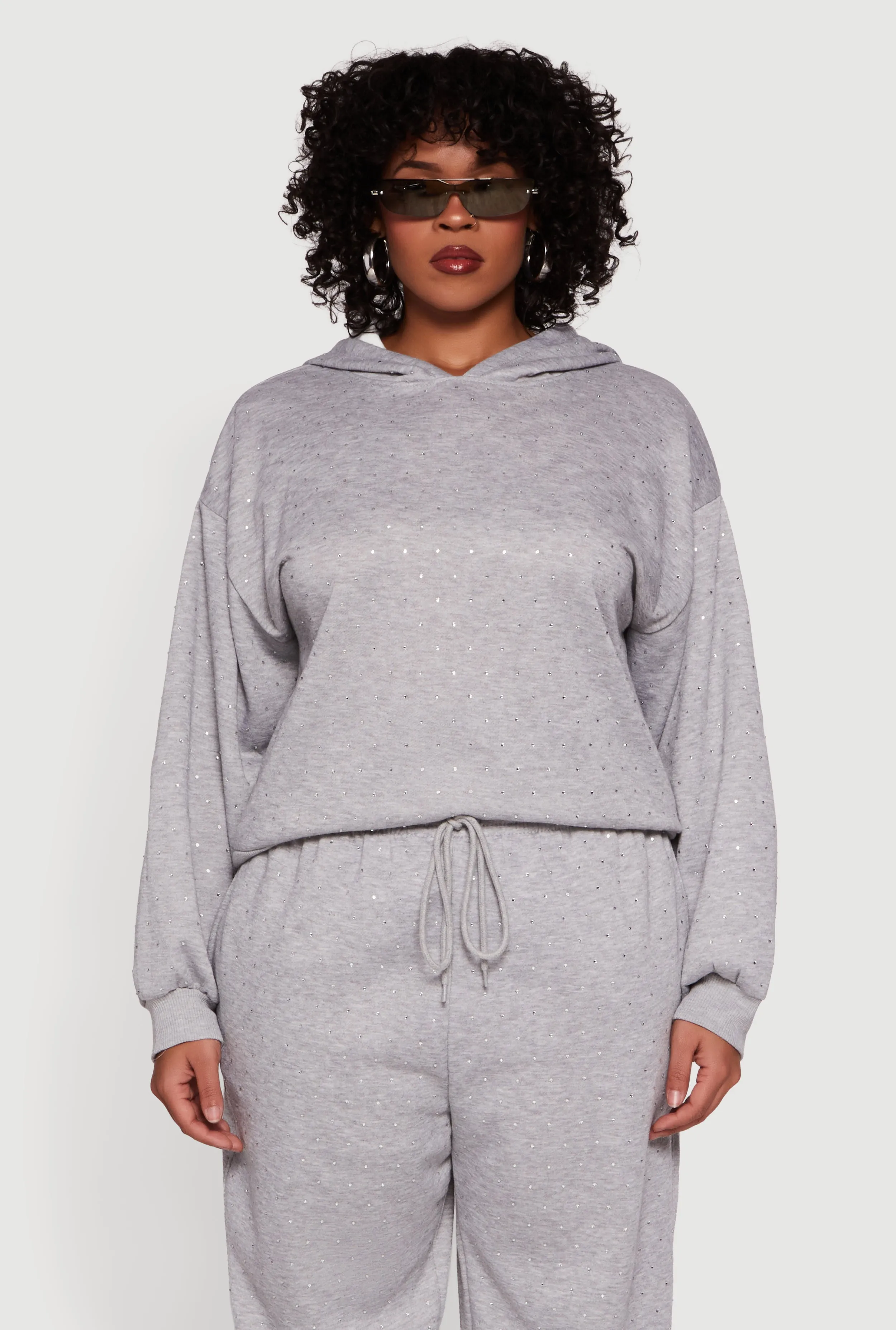 Plus Size Rhinestone Studded Pullover Hoodie sold by Rainbow