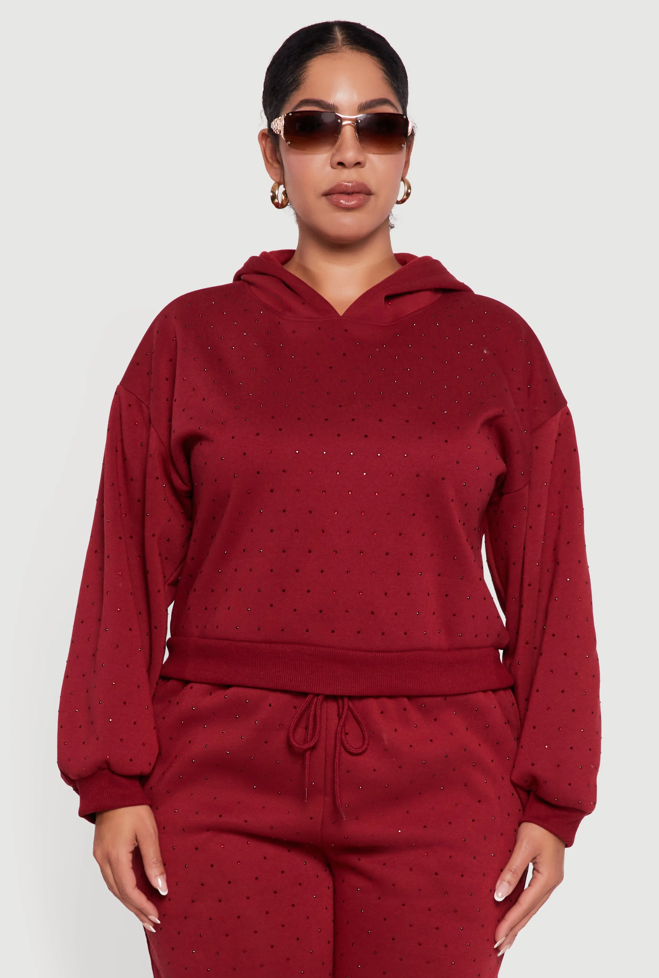 Plus Size Rhinestone Studded Pullover Hoodie sold by Rainbow product image thumbnail 5