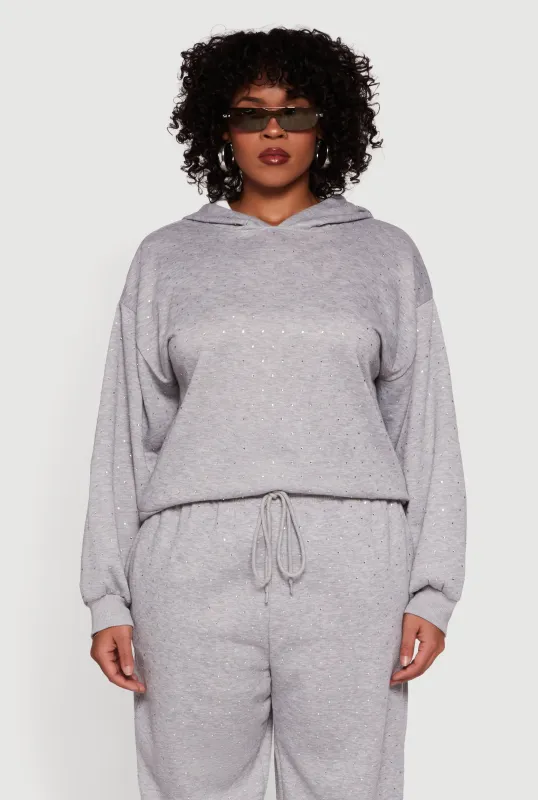 Plus Size Rhinestone Studded Pullover Hoodie sold by Rainbow