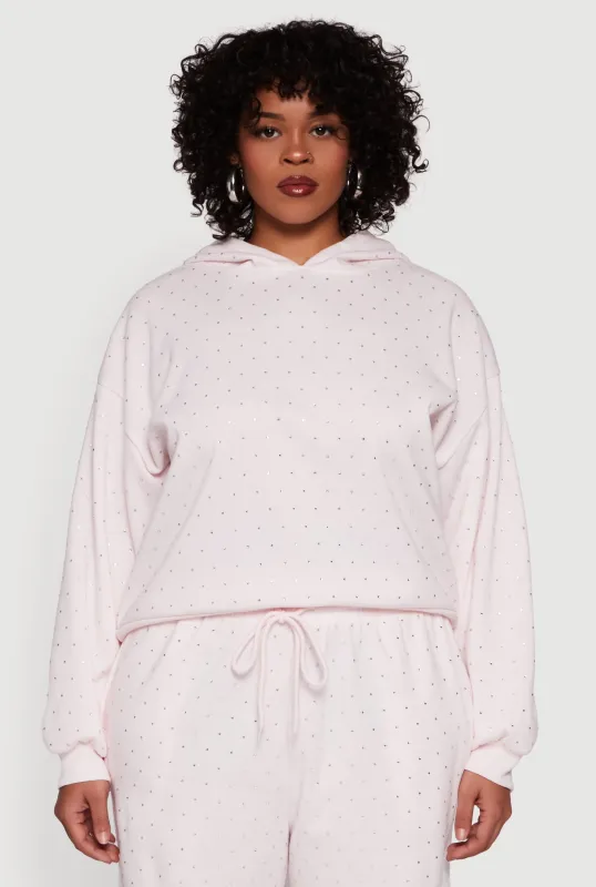 Plus Size Rhinestone Studded Pullover Hoodie sold by Rainbow