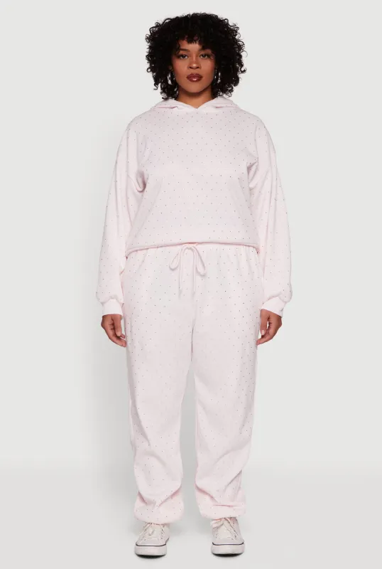 Plus Size Rhinestone Studded Drawstring Waist Sweatpants sold by Rainbow