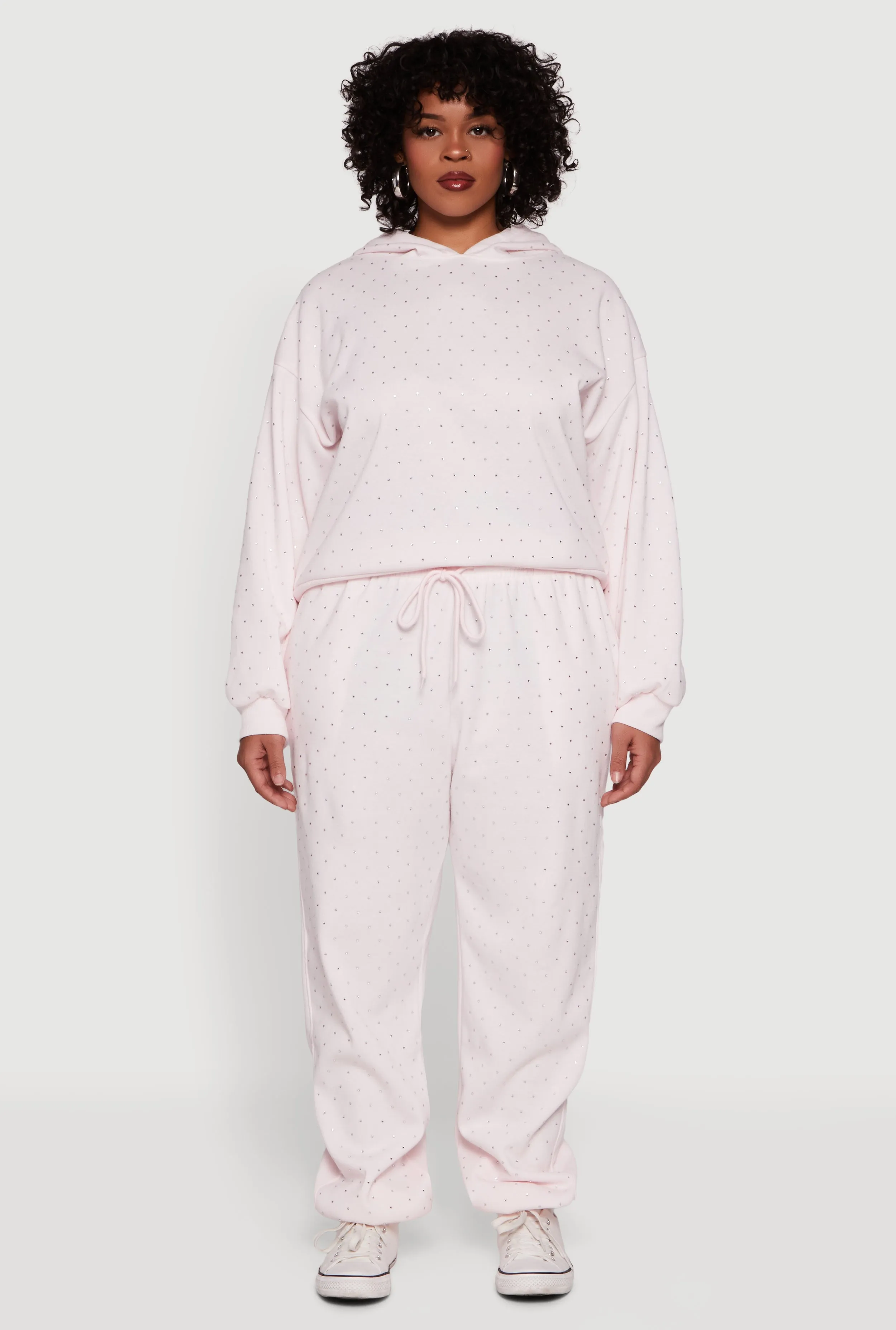 Plus Size Rhinestone Studded Drawstring Waist Sweatpants sold by Rainbow