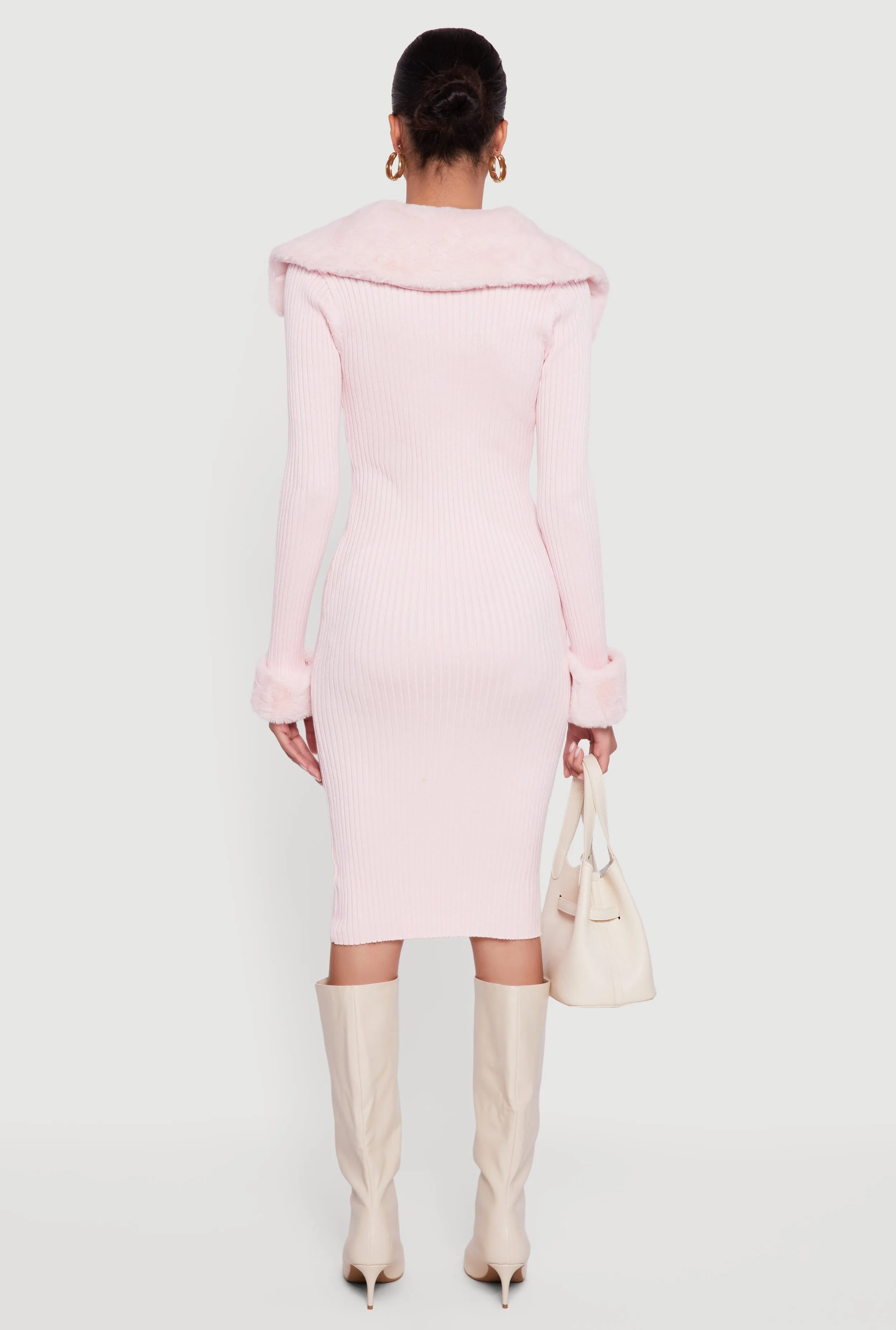 Midi Sweater Dress with Removable Faux Fur Collar and Cuffs sold by Rainbow product image thumbnail 5