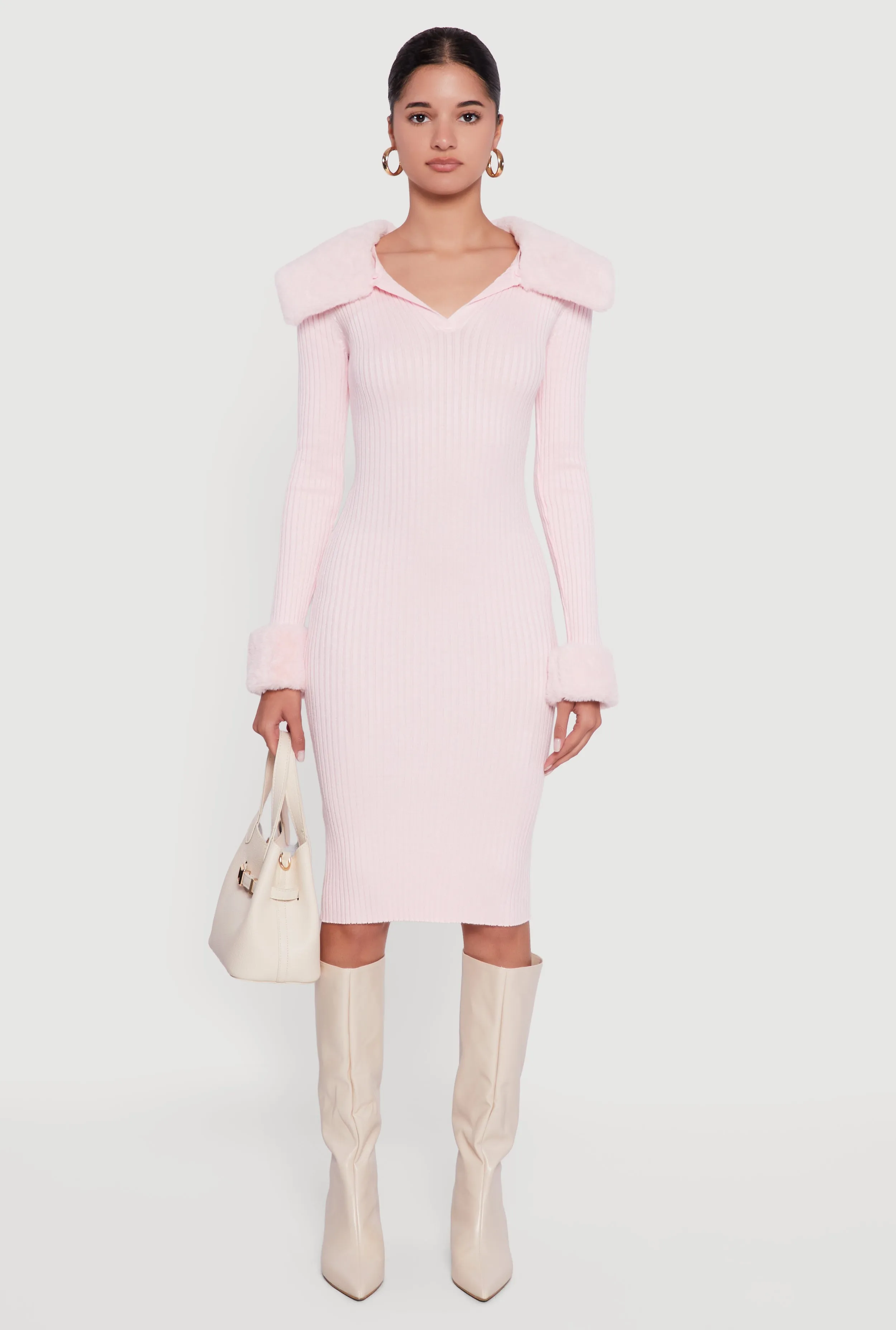 Midi Sweater Dress with Removable Faux Fur Collar and Cuffs sold by Rainbow product image thumbnail 2