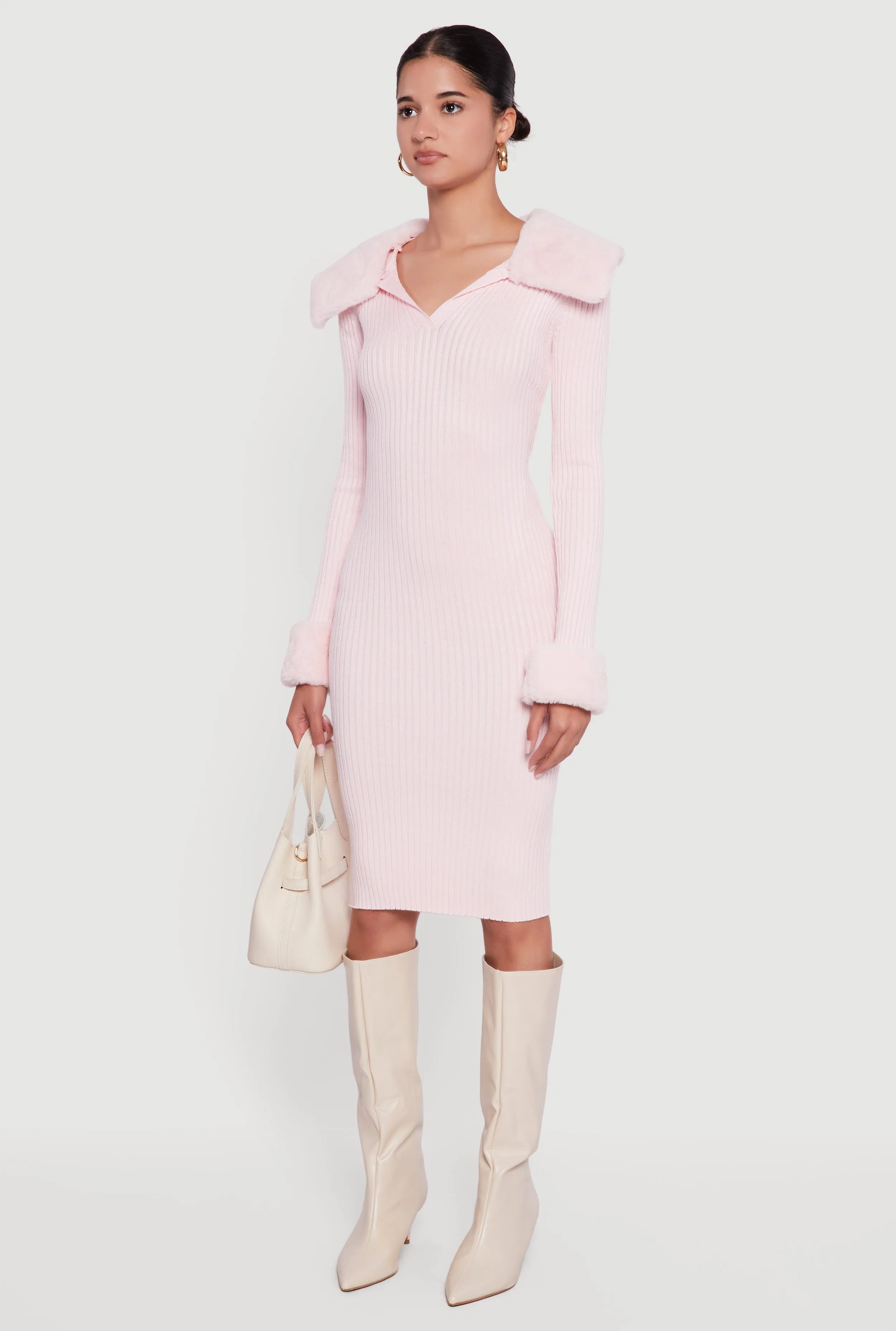 Midi Sweater Dress with Removable Faux Fur Collar and Cuffs sold by Rainbow product image thumbnail 3
