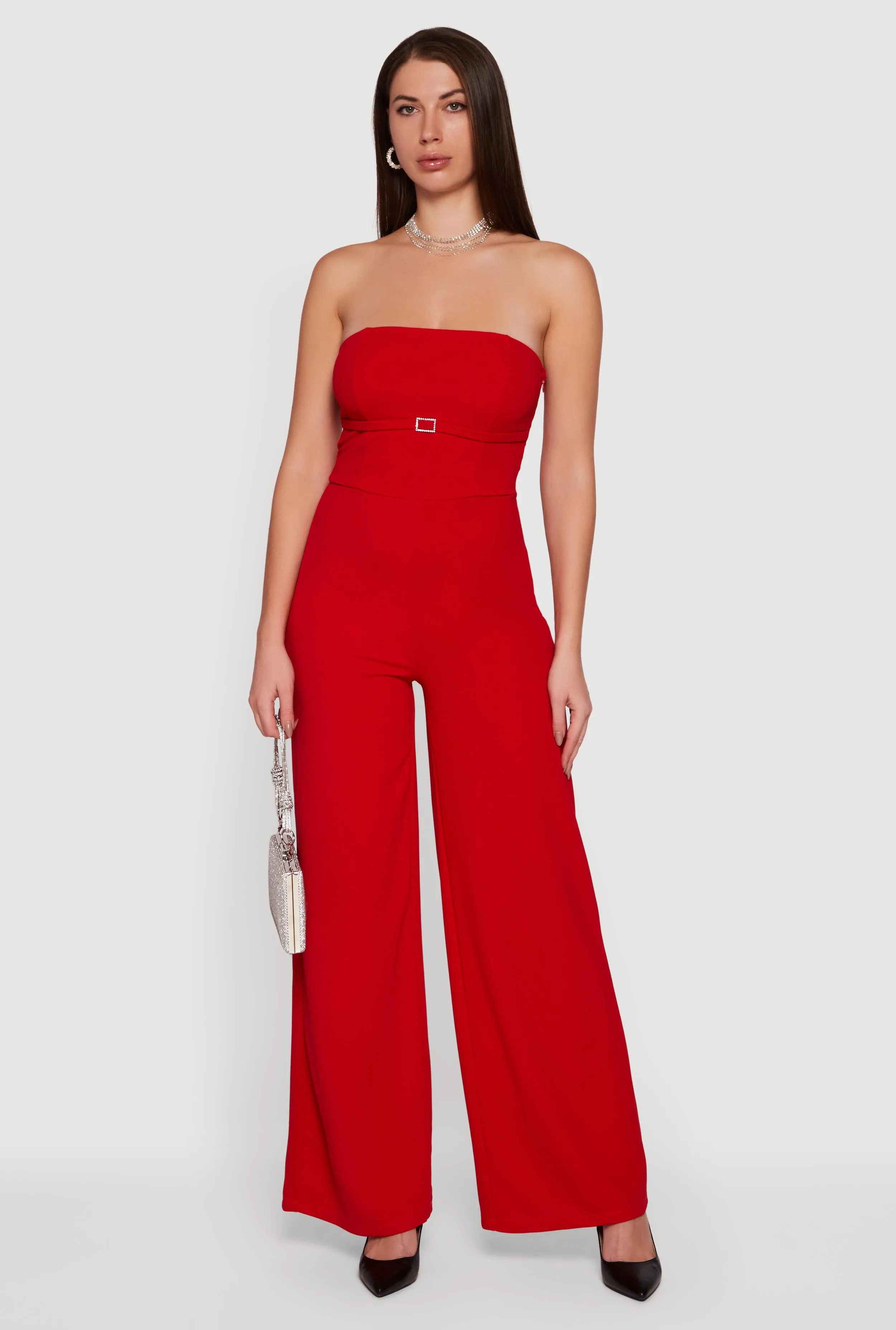 Rhinestone Buckle Detail Tube Jumpsuit sold by Rainbow