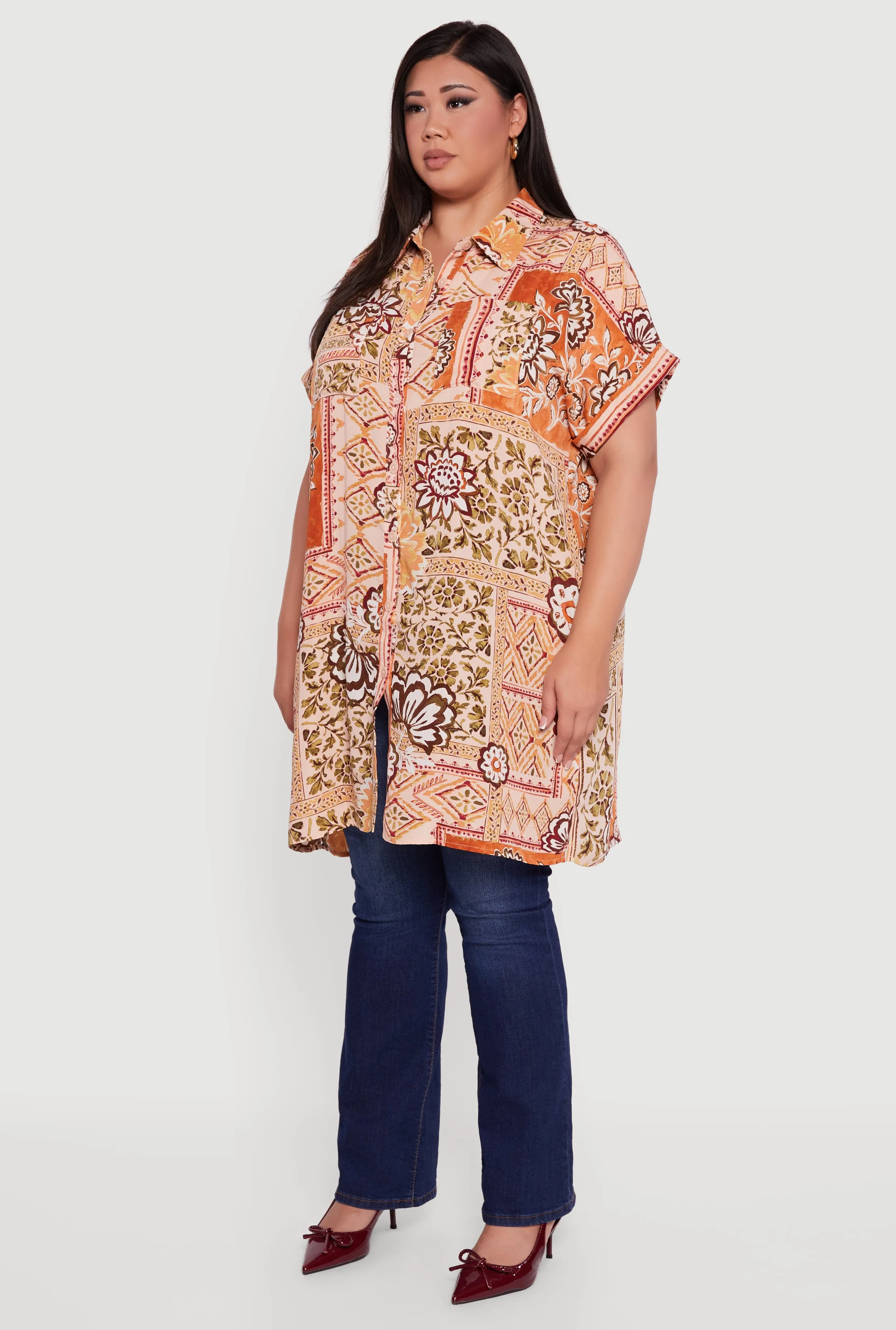 Plus Size Patterned Button Front Tunic Shirt sold by Rainbow product image thumbnail 5