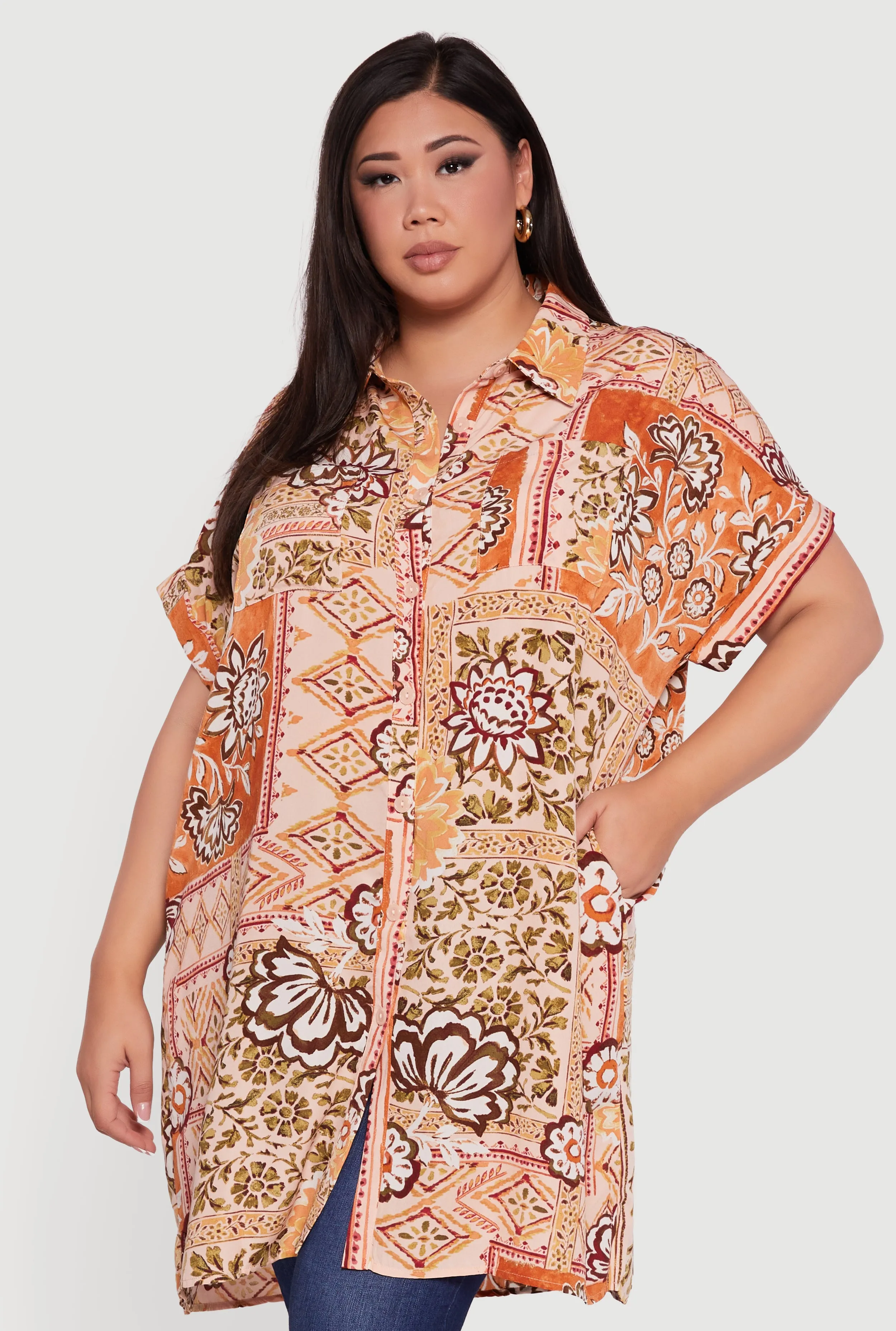 Plus Size Patterned Button Front Tunic Shirt sold by Rainbow product image thumbnail 2
