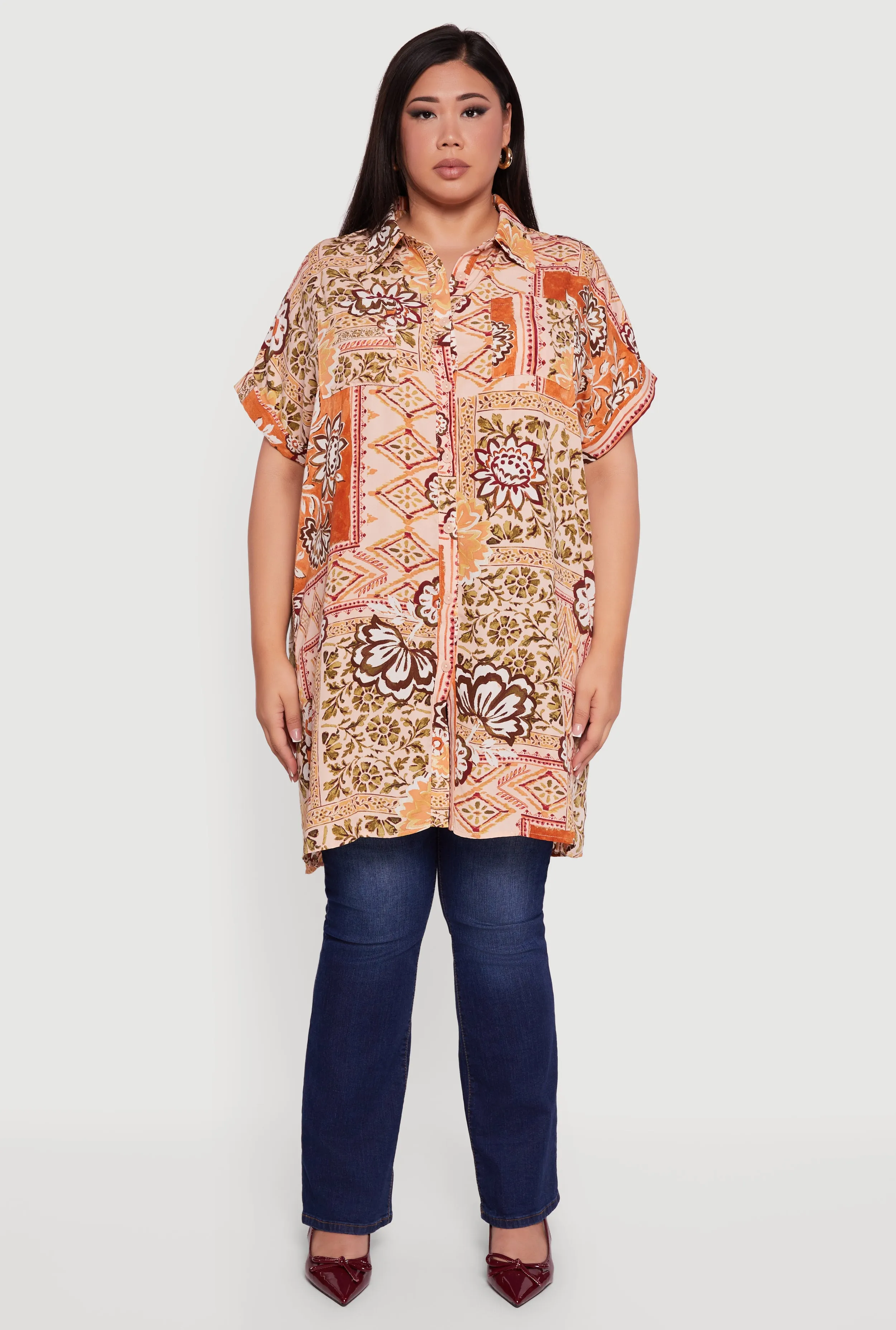 Plus Size Patterned Button Front Tunic Shirt sold by Rainbow product image thumbnail 3