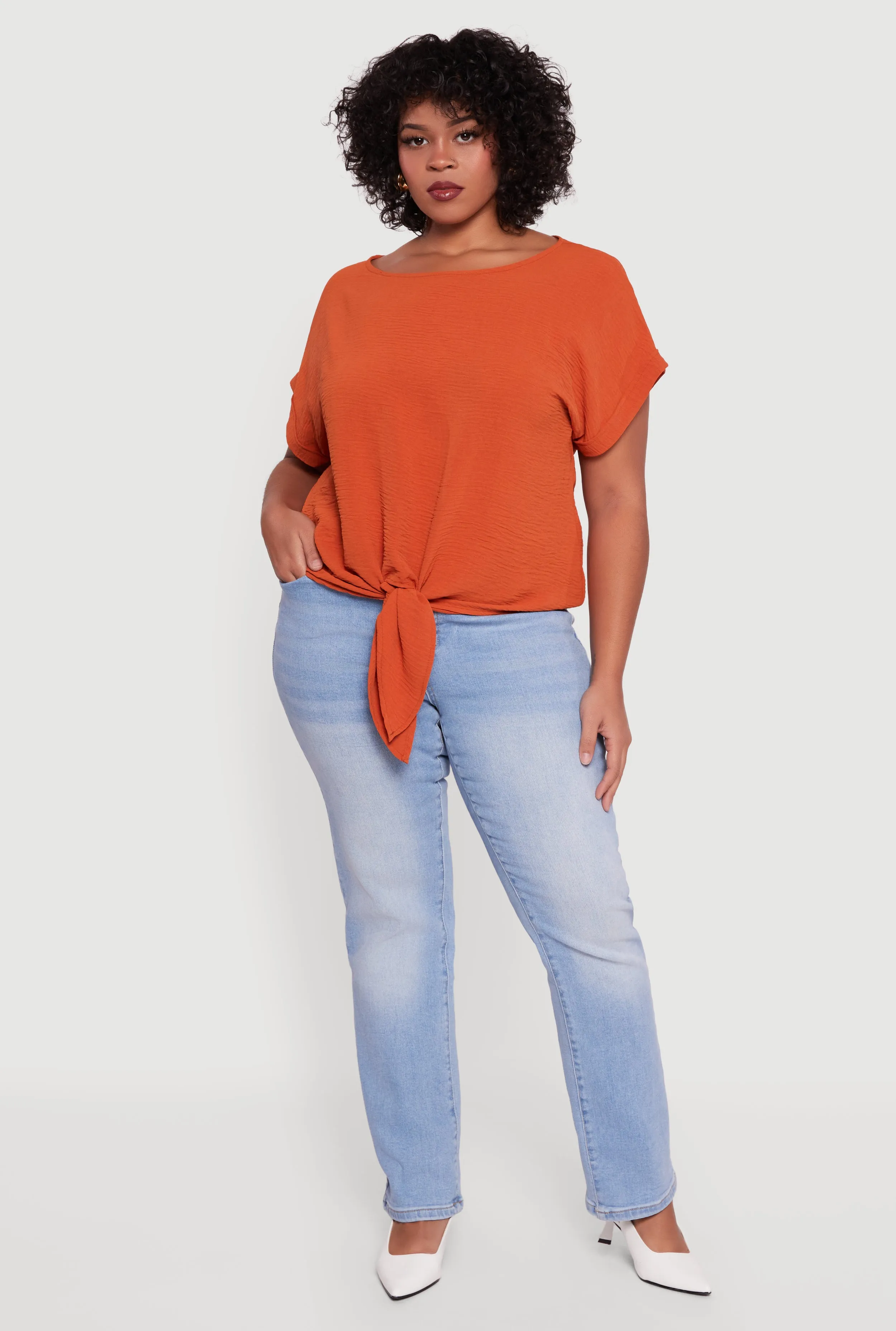 Plus Size Crepe Knit Boat Neck Tie Front Blouse sold by Rainbow product image thumbnail 3