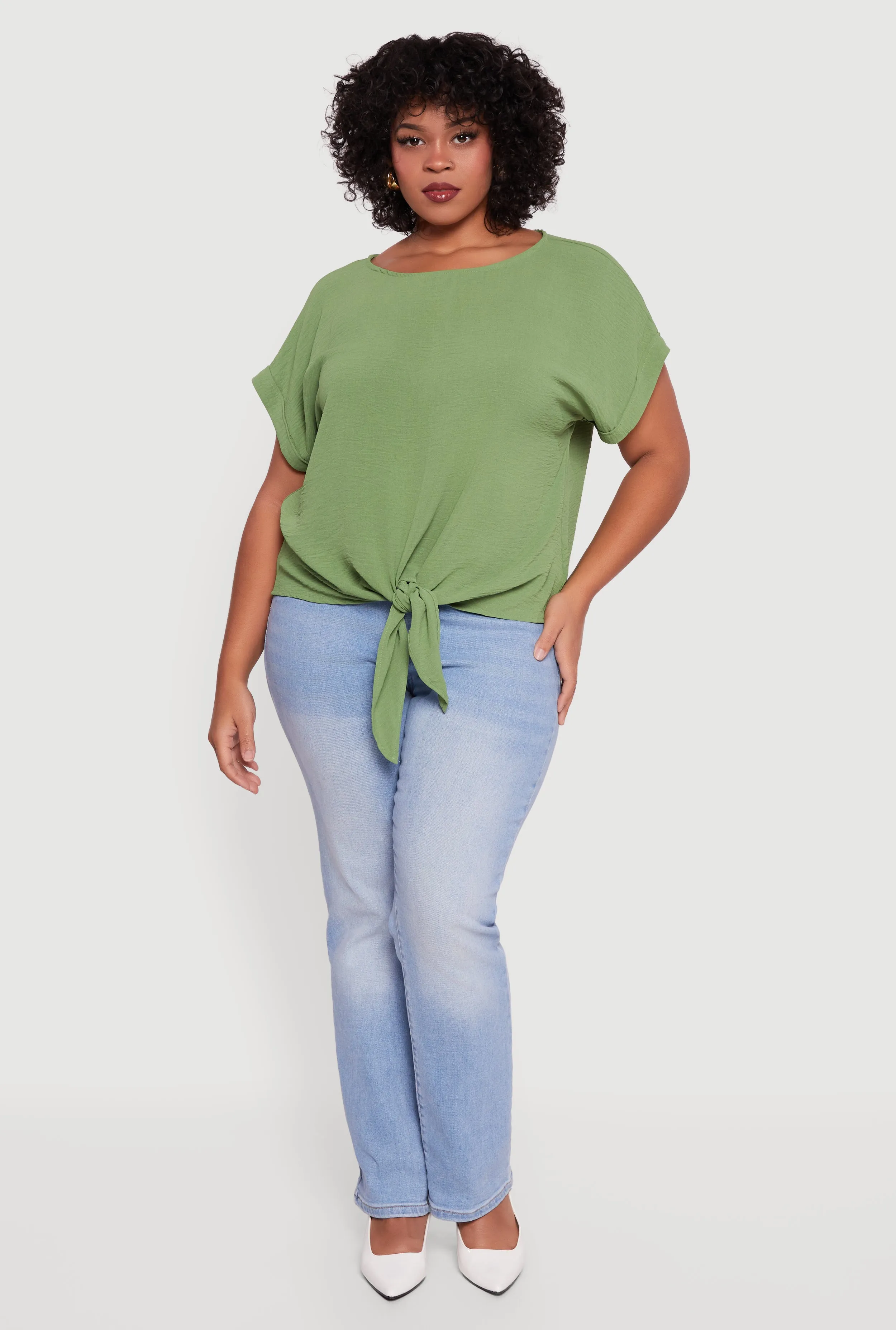 Plus Size Crepe Knit Boat Neck Tie Front Blouse sold by Rainbow product image thumbnail 2