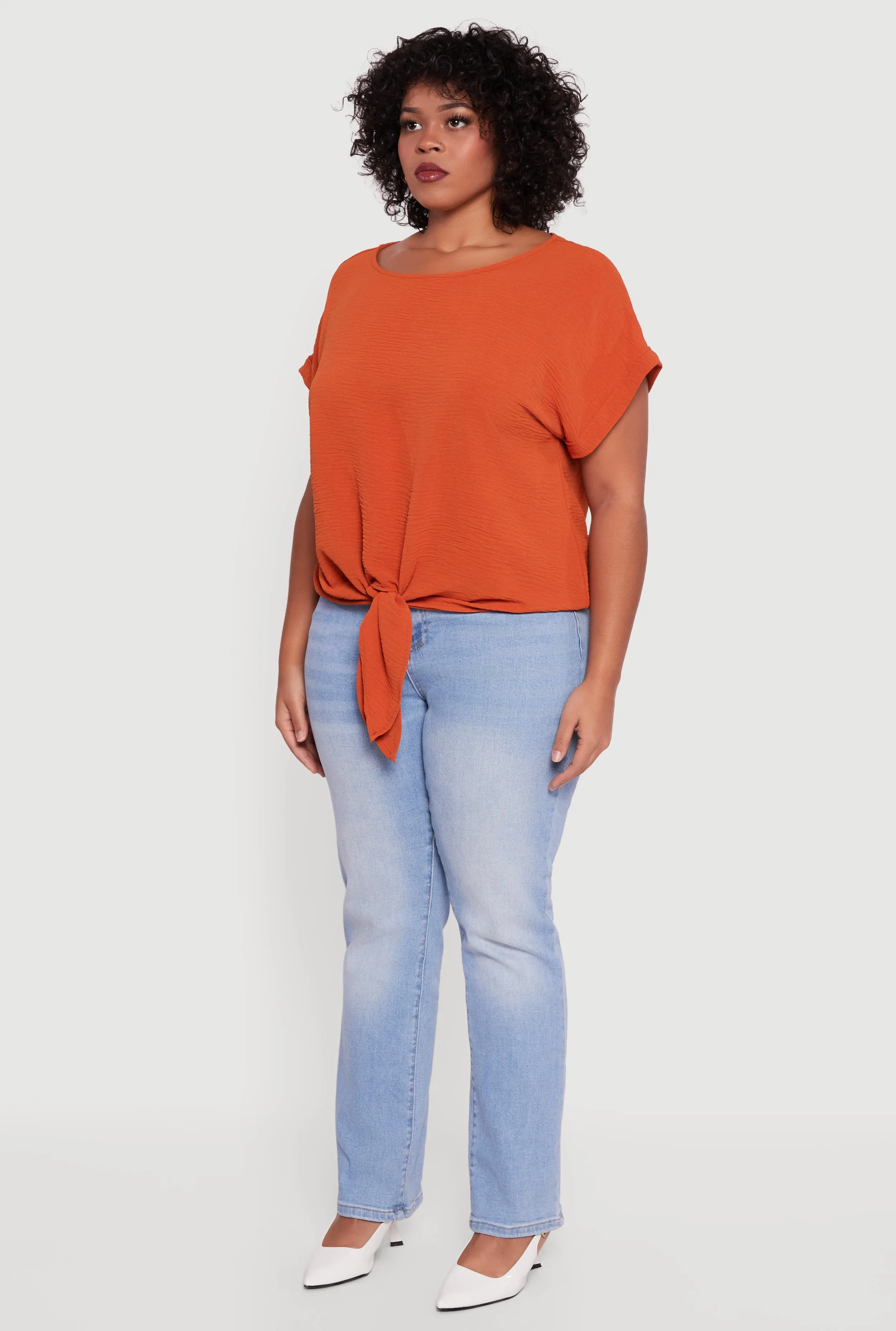 Plus Size Crepe Knit Boat Neck Tie Front Blouse sold by Rainbow product image thumbnail 5