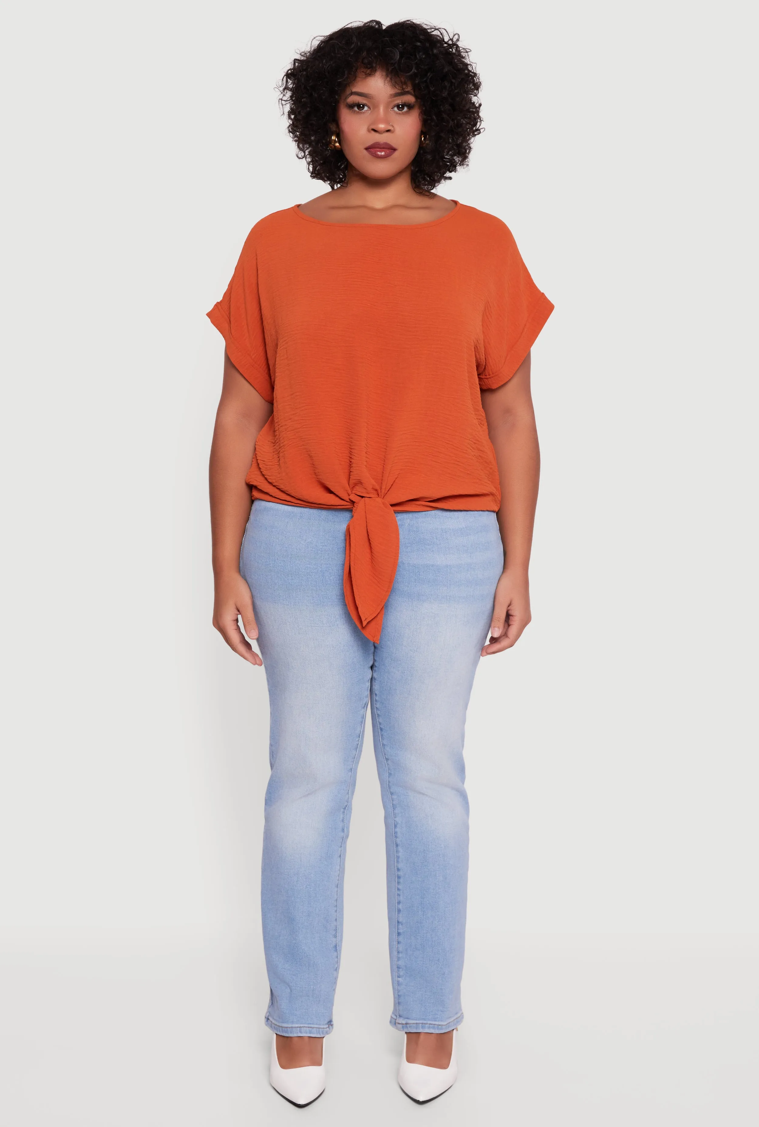 Plus Size Crepe Knit Boat Neck Tie Front Blouse sold by Rainbow product image thumbnail 3