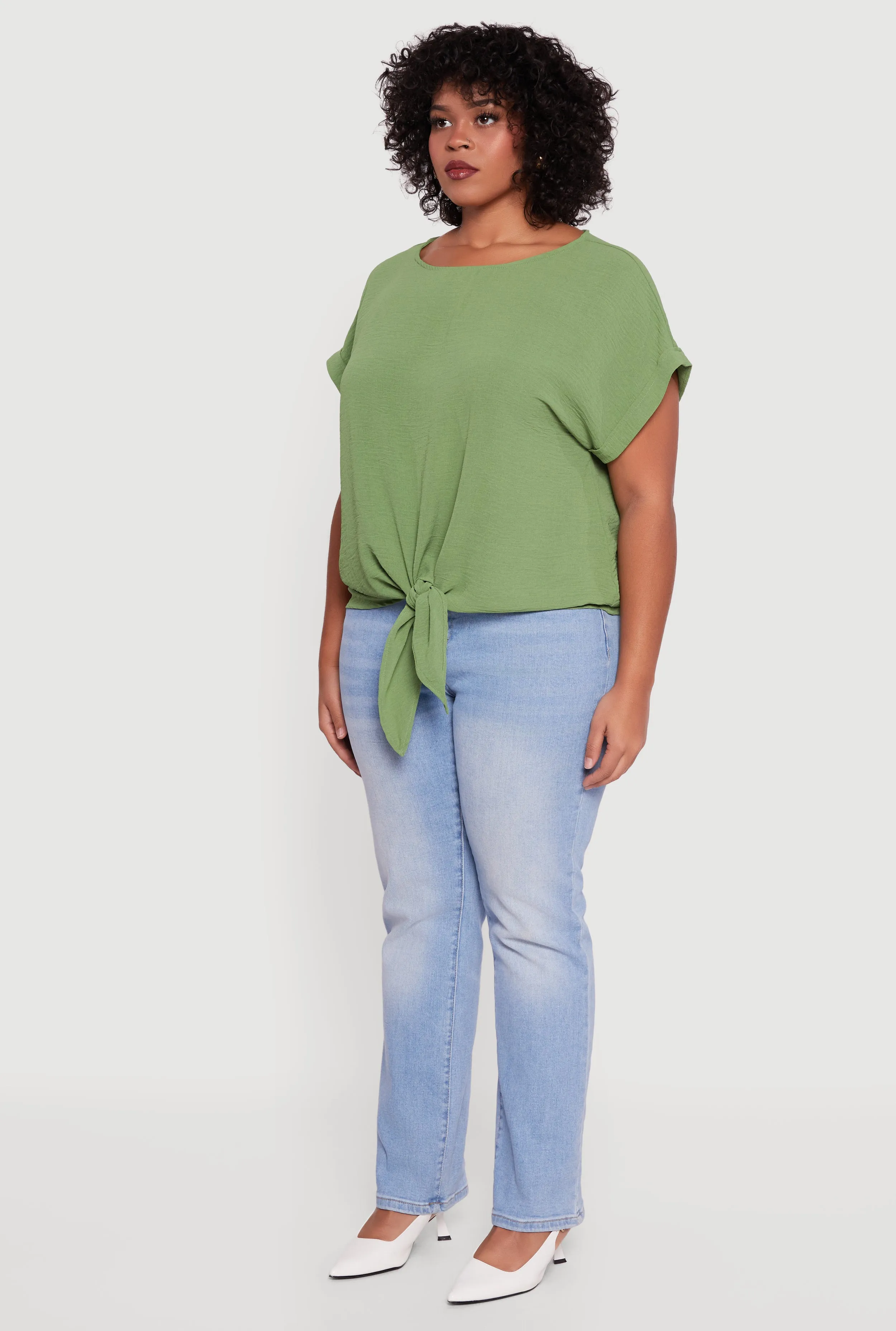 Plus Size Crepe Knit Boat Neck Tie Front Blouse sold by Rainbow product image thumbnail 5