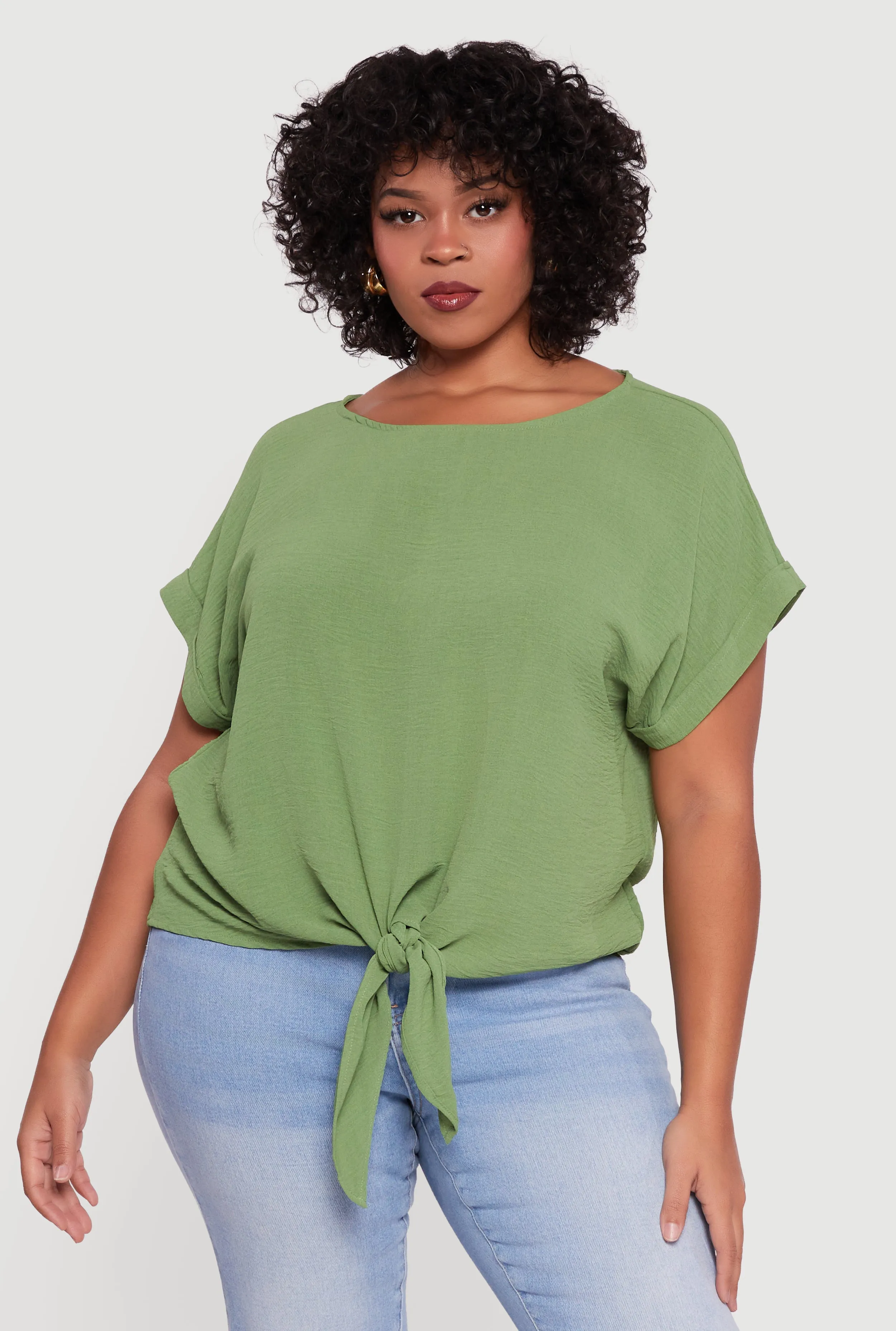 Plus Size Crepe Knit Boat Neck Tie Front Blouse sold by Rainbow product image thumbnail 2