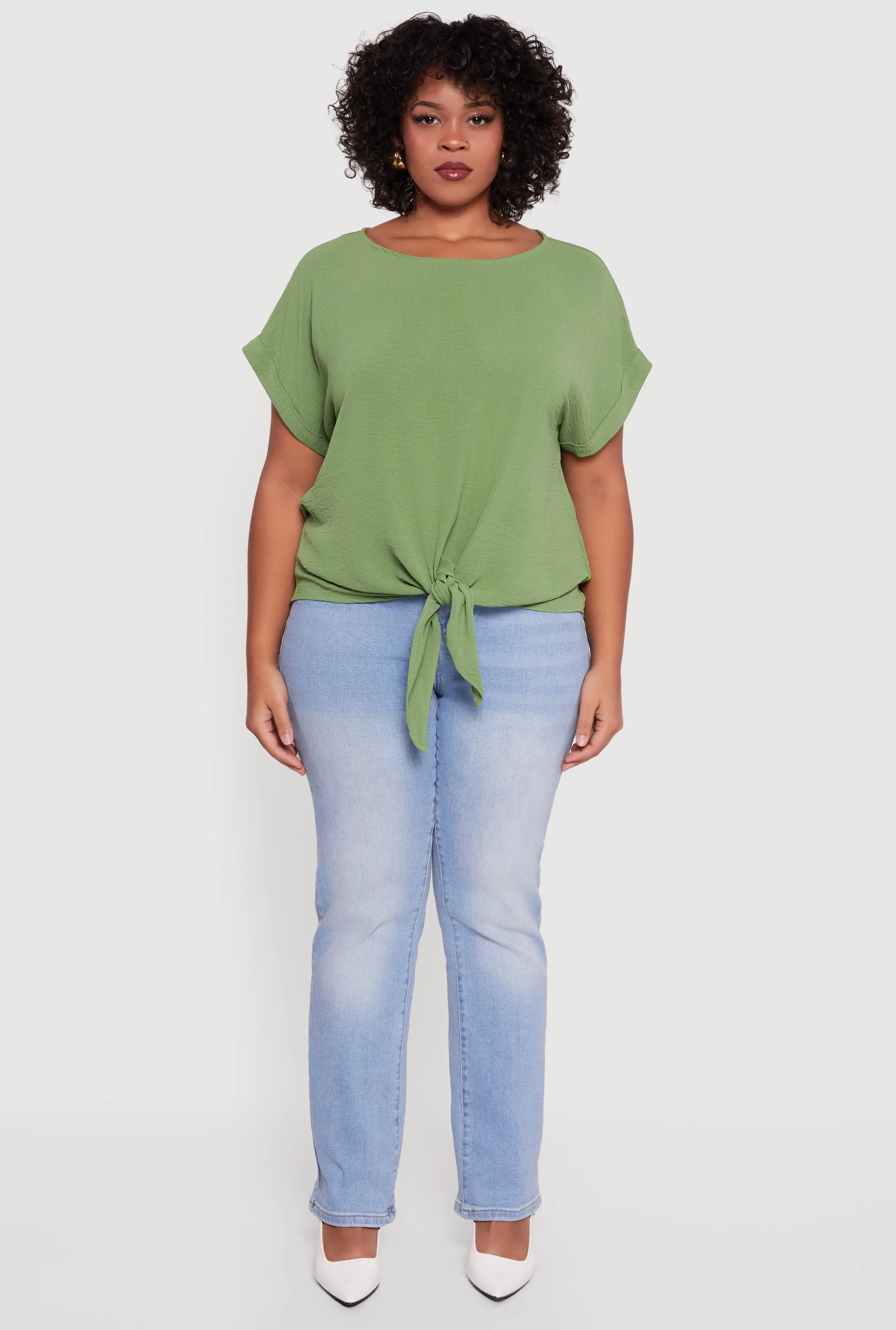 Plus Size Crepe Knit Boat Neck Tie Front Blouse sold by Rainbow product image thumbnail 3