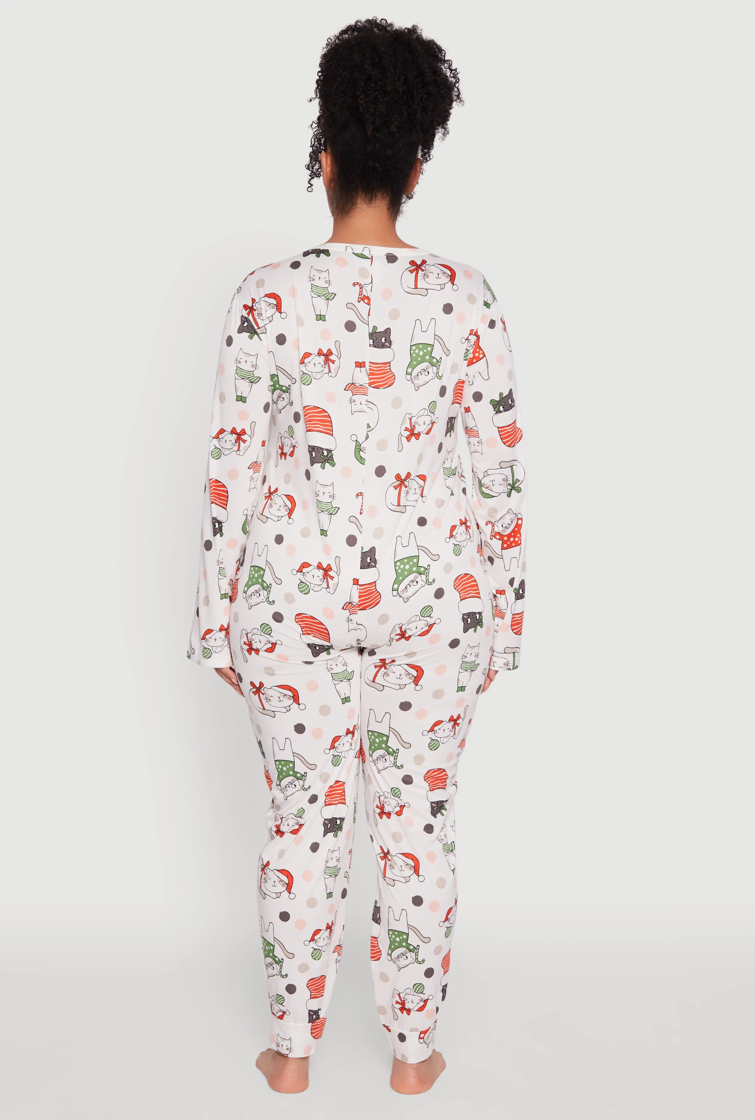 Plus Size Polka Dot Cat Graphic Pajama Onesie sold by Rainbow product image thumbnail 3