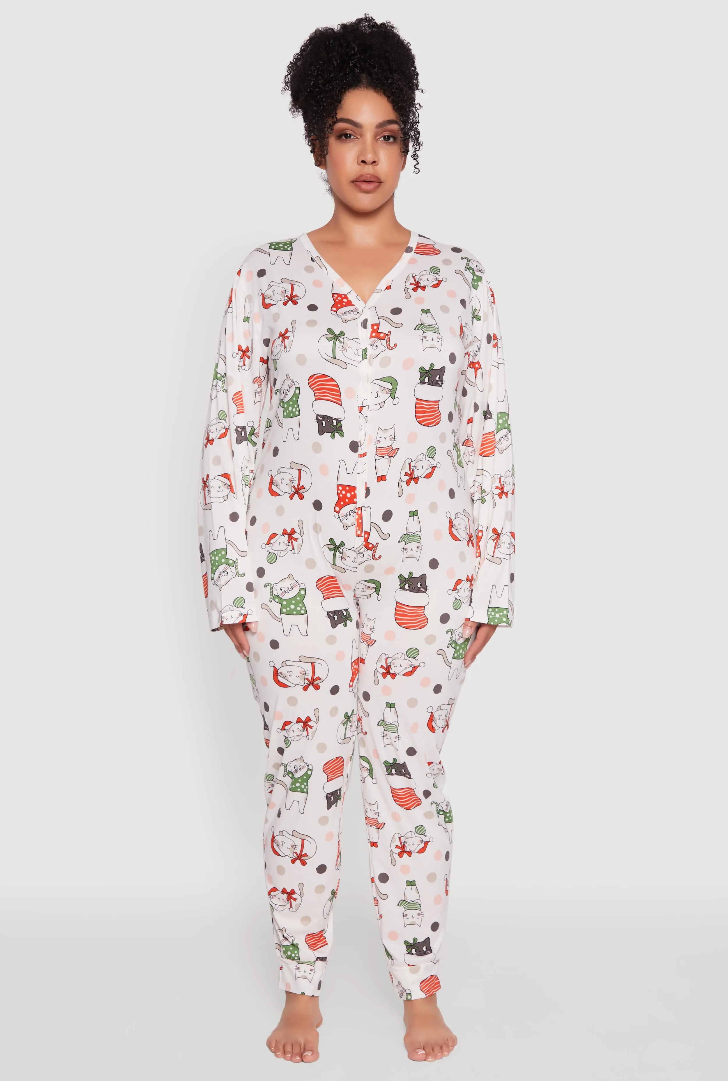 Plus Size Polka Dot Cat Graphic Pajama Onesie sold by Rainbow product image thumbnail 2