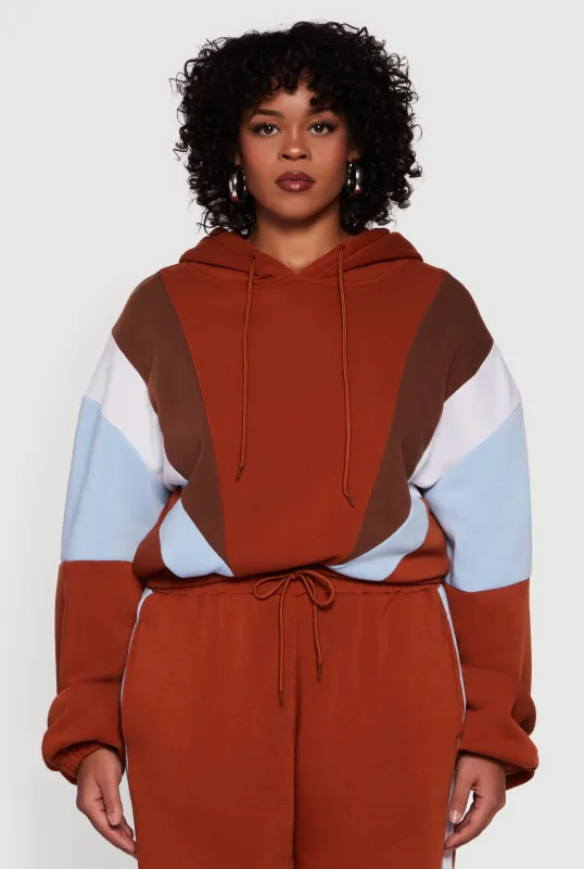 Plus Size Color Blocked Hooded Sweatshirt sold by Rainbow