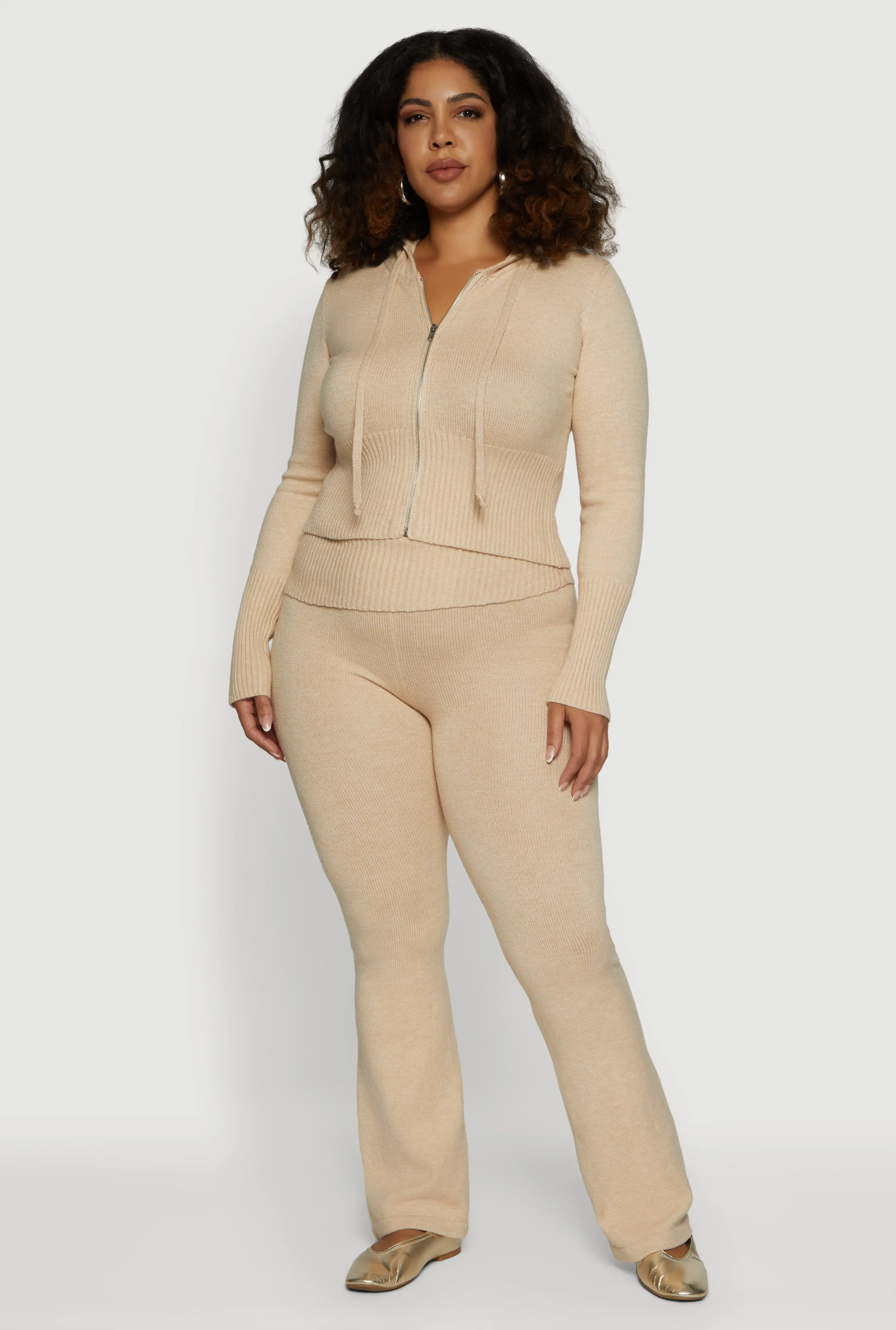 Plus Size Ribbed Knit Fold Over Flare Pants sold by Rainbow product image thumbnail 4