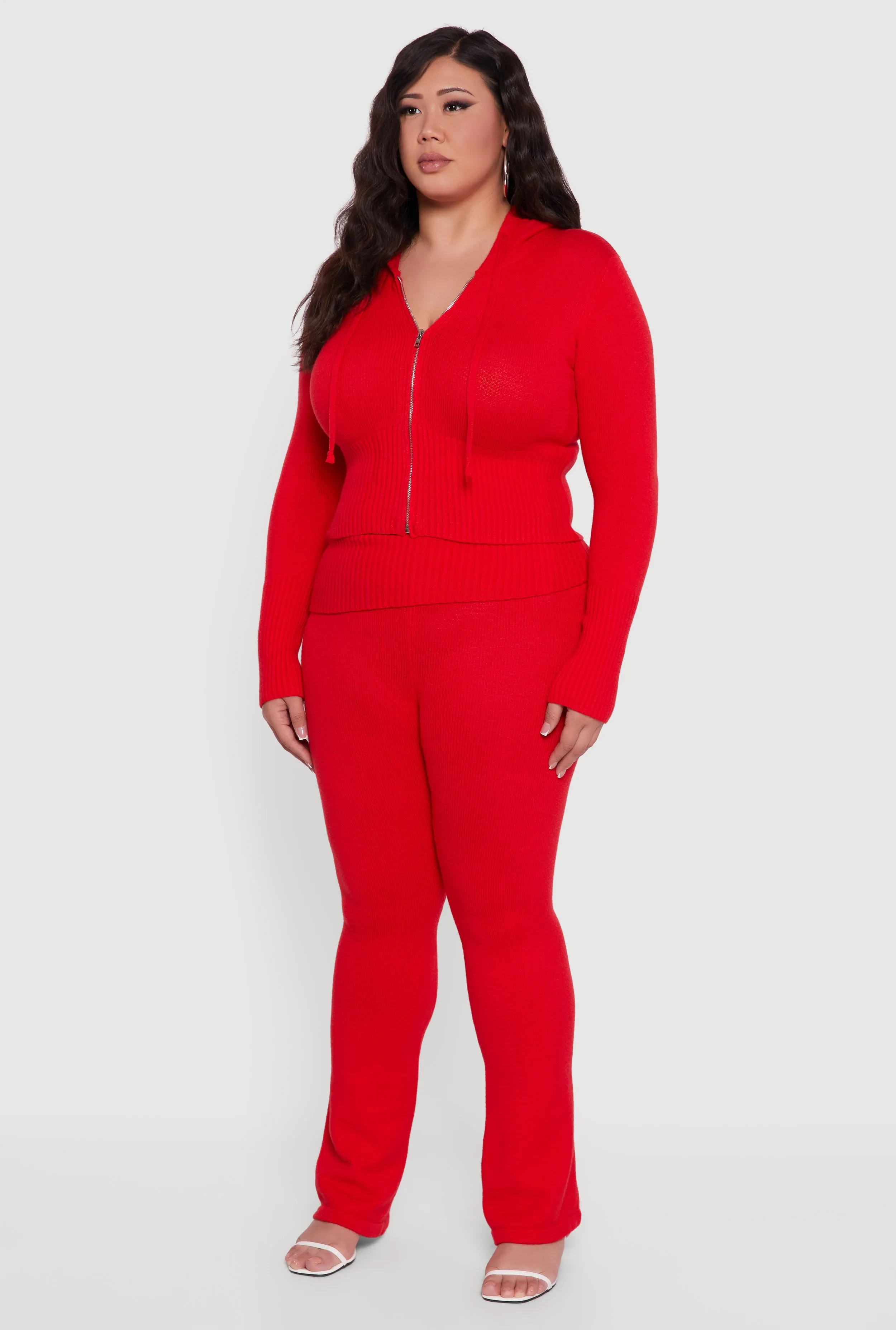 Plus Size Zip Front Hooded Ribbed Knit Cropped Sweater sold by Rainbow product image thumbnail 5