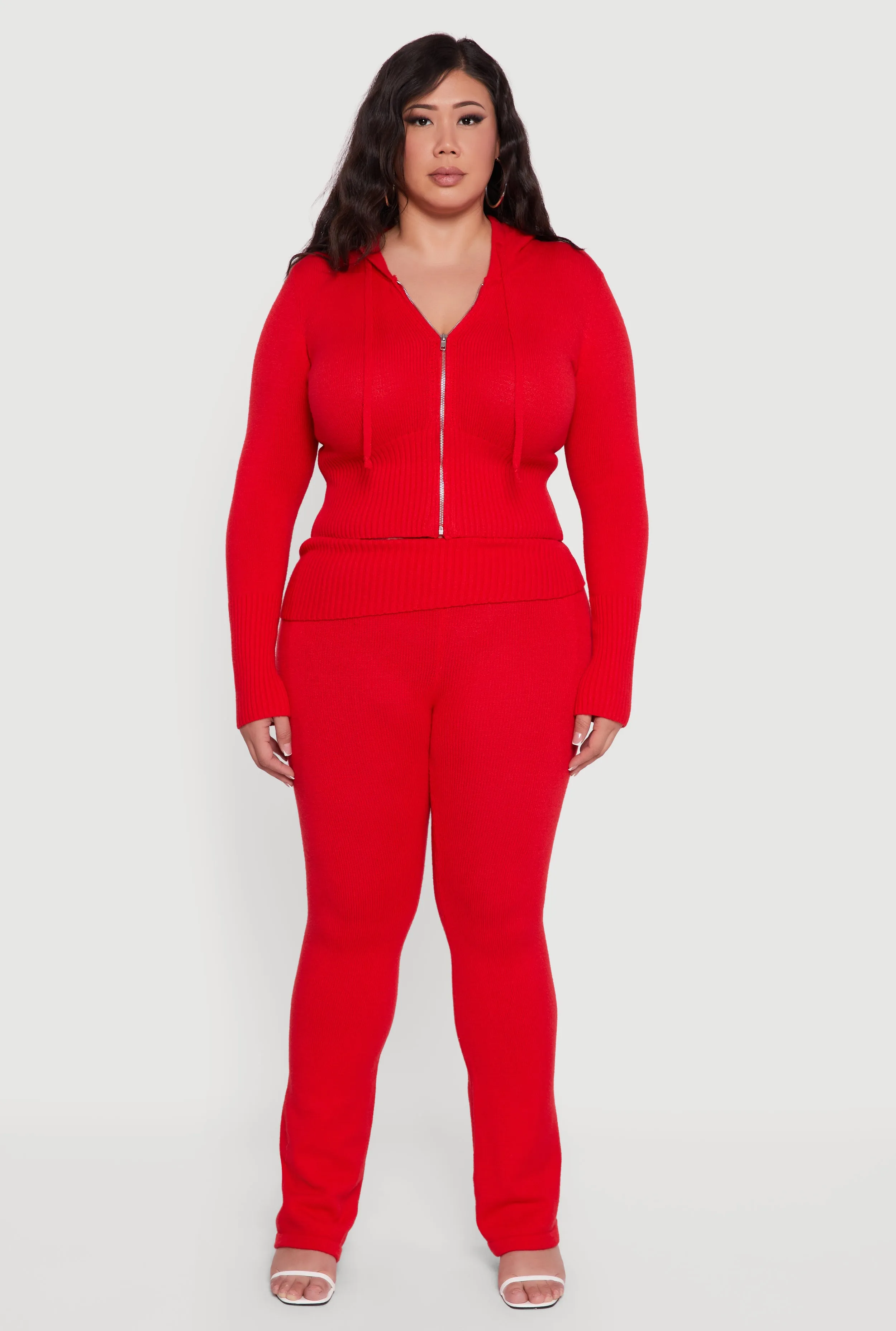 Plus Size Zip Front Hooded Ribbed Knit Cropped Sweater sold by Rainbow product image thumbnail 3