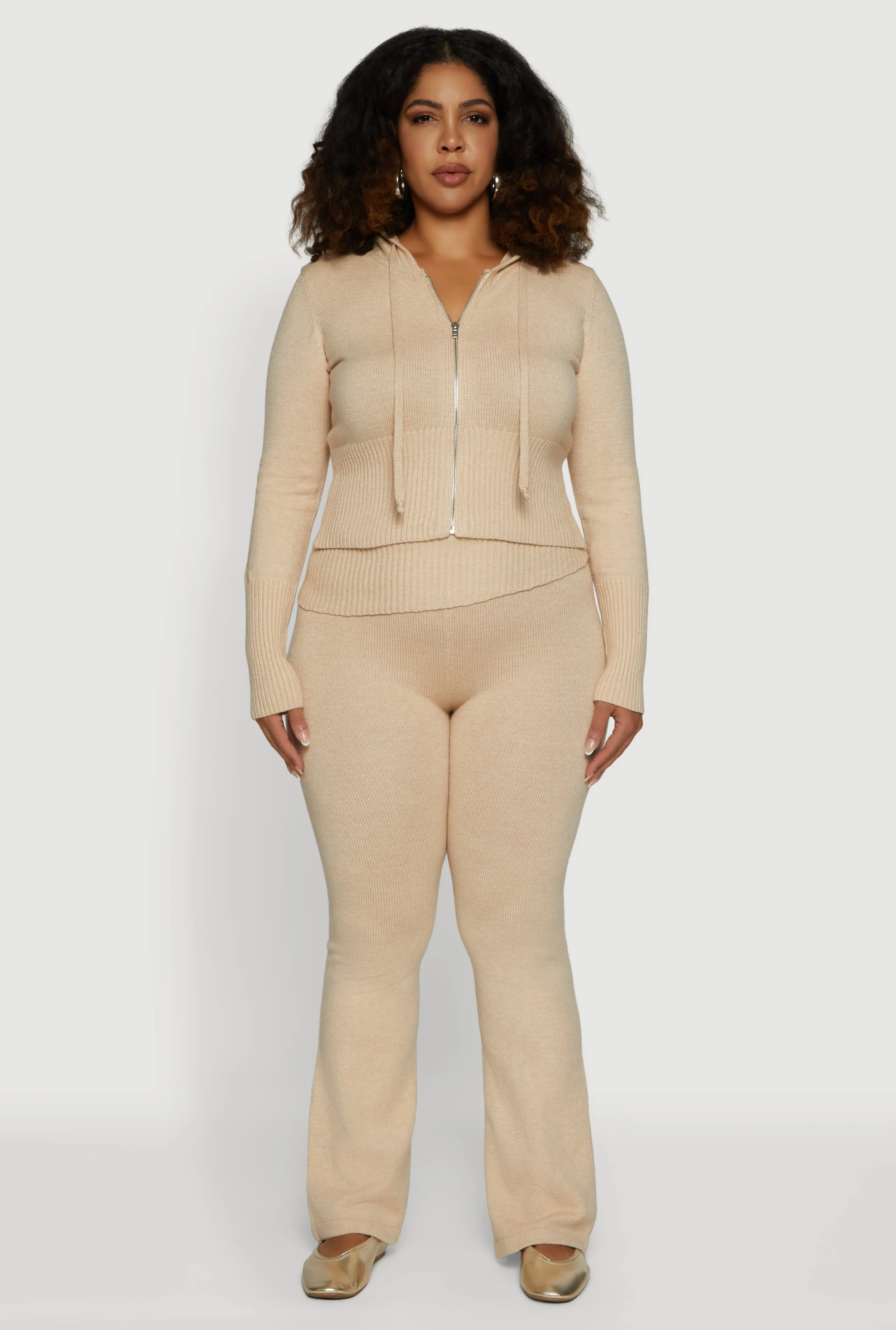 Plus Size Ribbed Knit Fold Over Flare Pants sold by Rainbow product image thumbnail 2