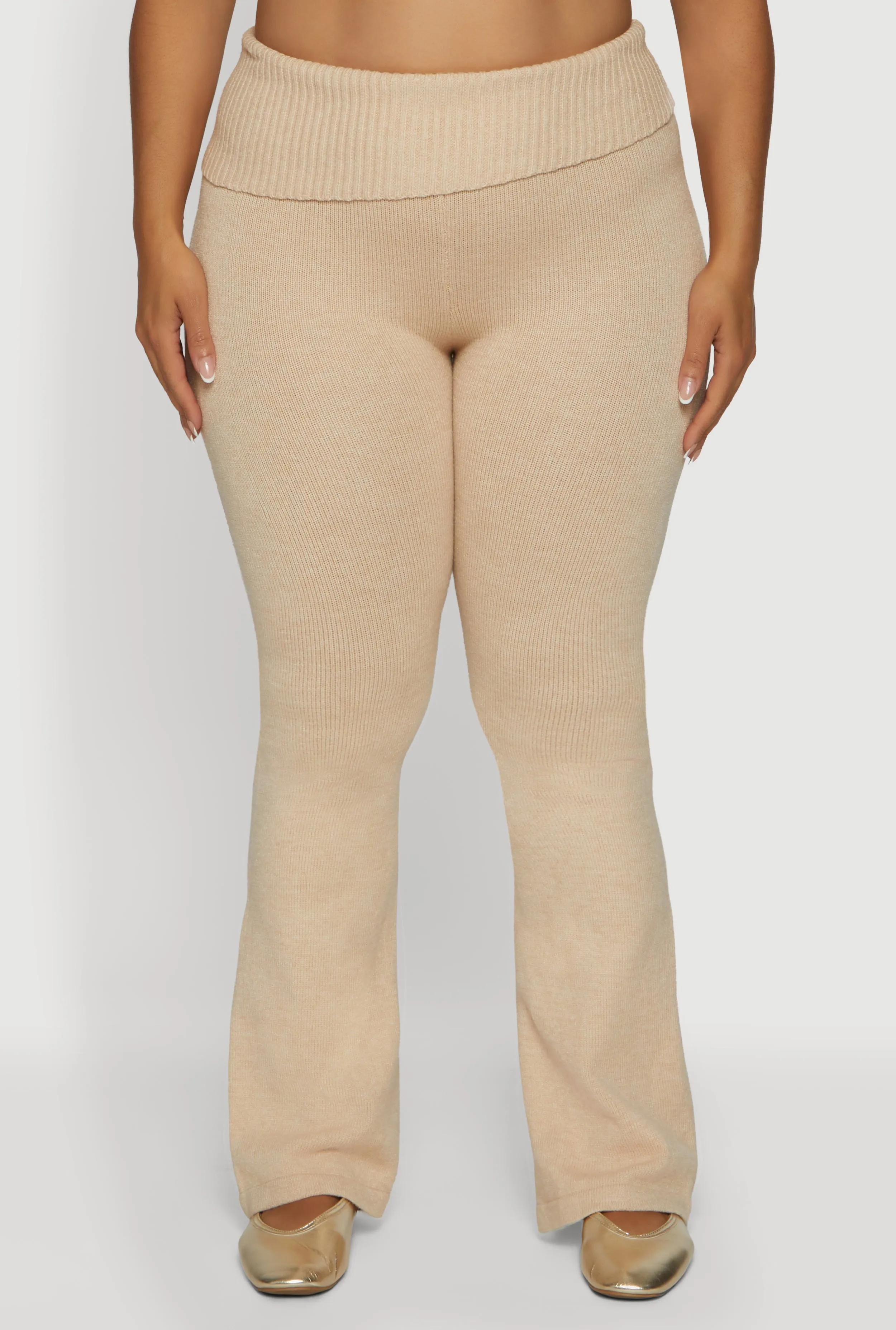 Plus Size Ribbed Knit Fold Over Flare Pants sold by Rainbow product image thumbnail 3