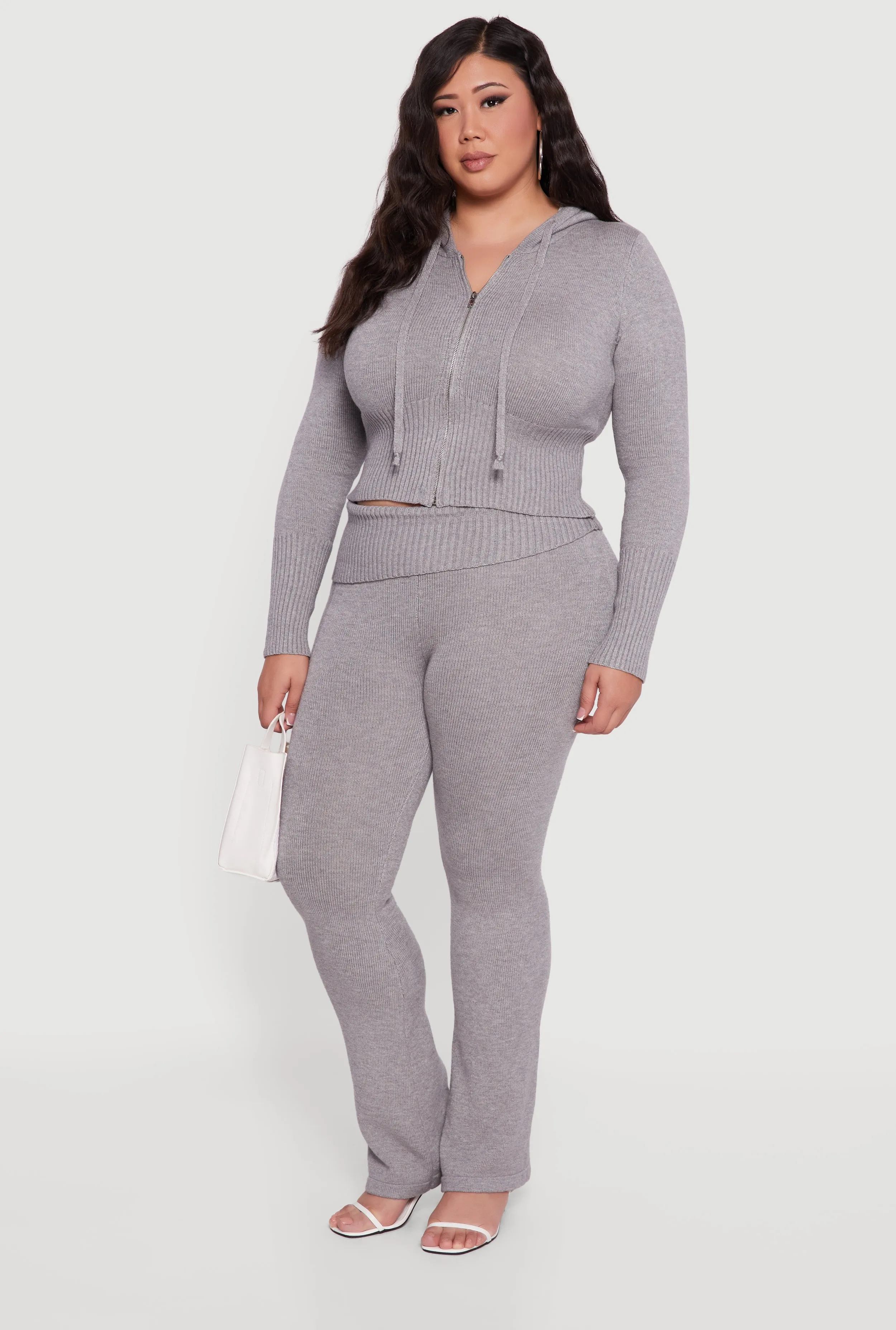 Plus Size Ribbed Knit Fold Over Flare Pants sold by Rainbow