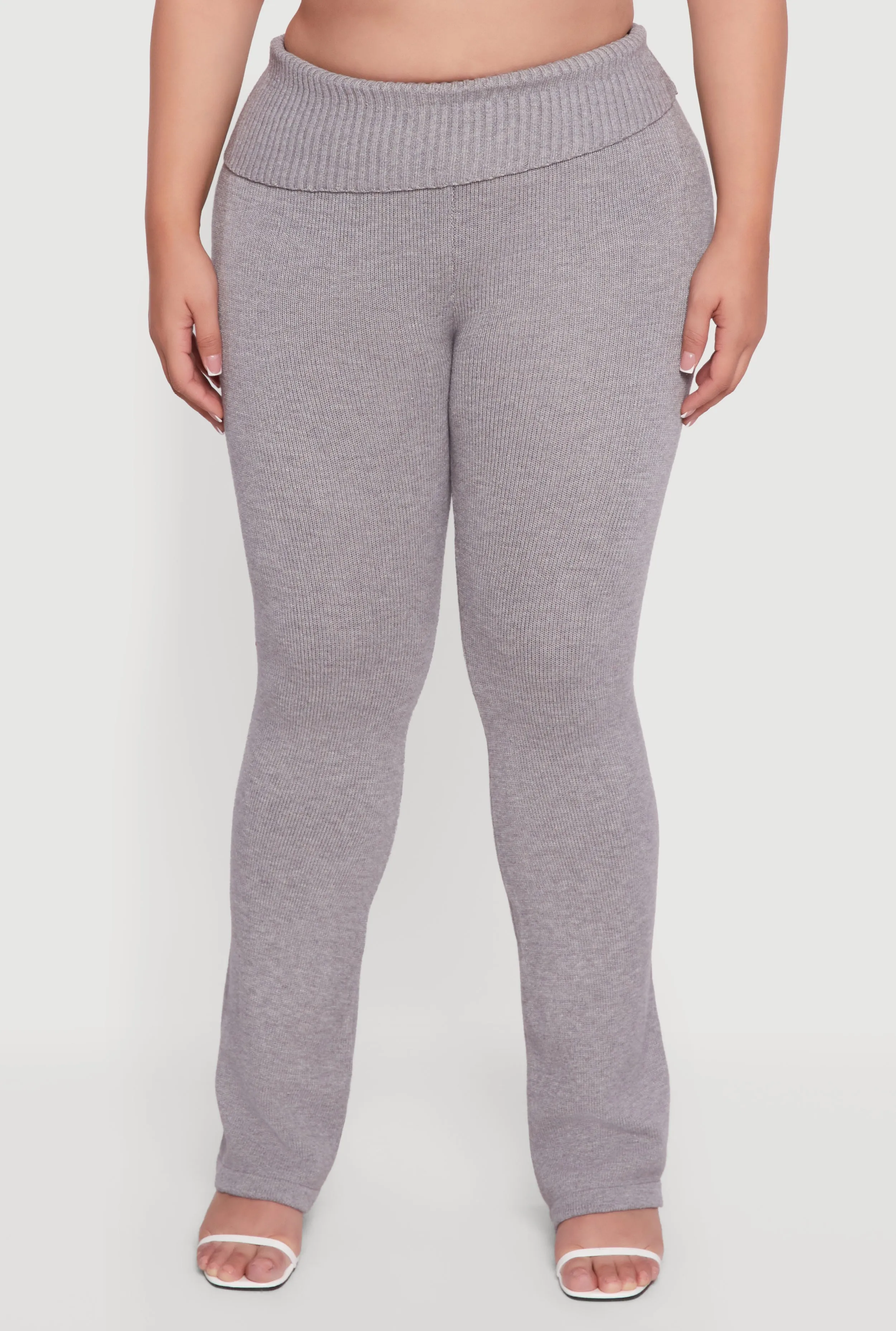 Plus Size Ribbed Knit Fold Over Flare Pants sold by Rainbow product image thumbnail 3