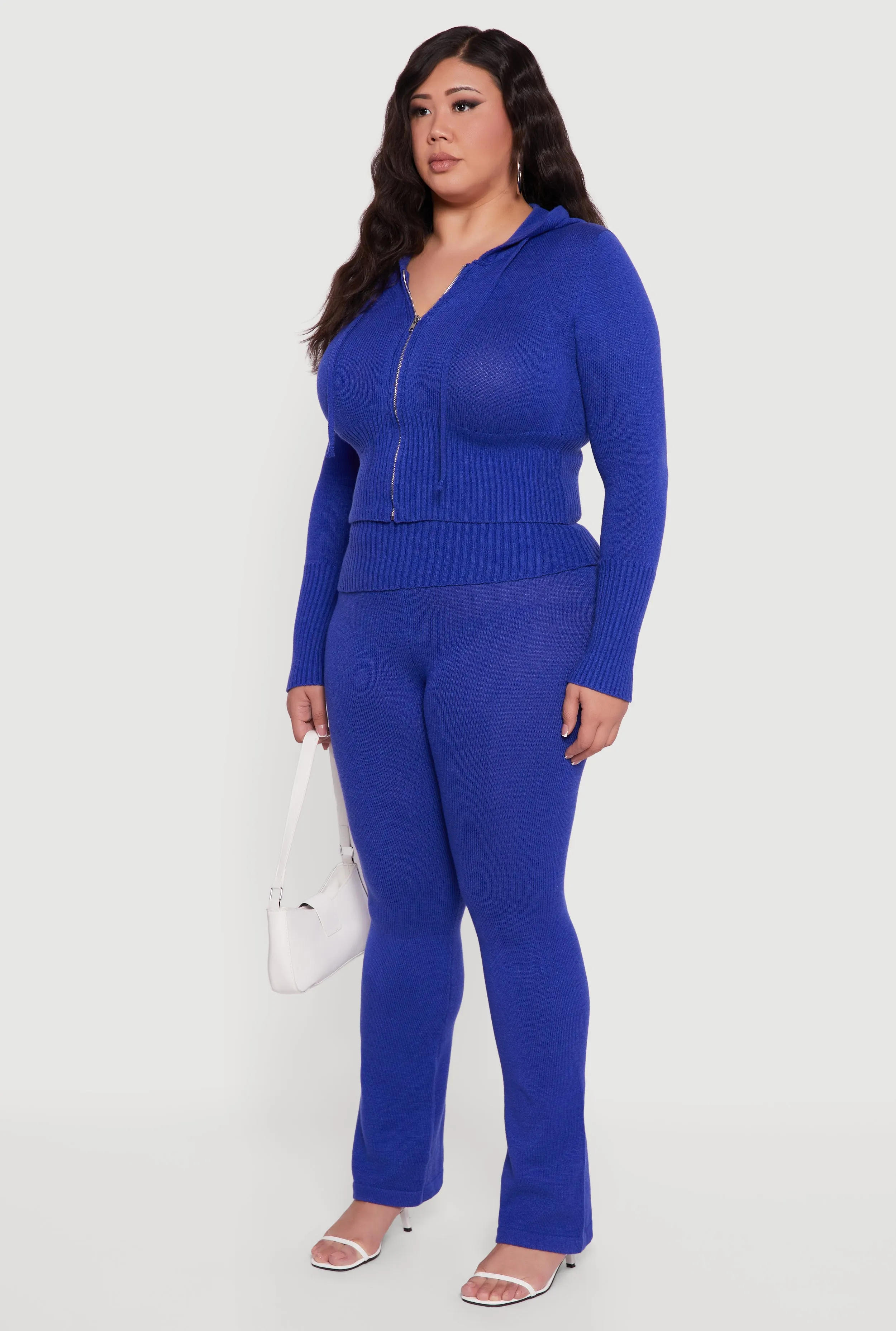 Plus Size Zip Front Hooded Ribbed Knit Cropped Sweater sold by Rainbow product image thumbnail 5