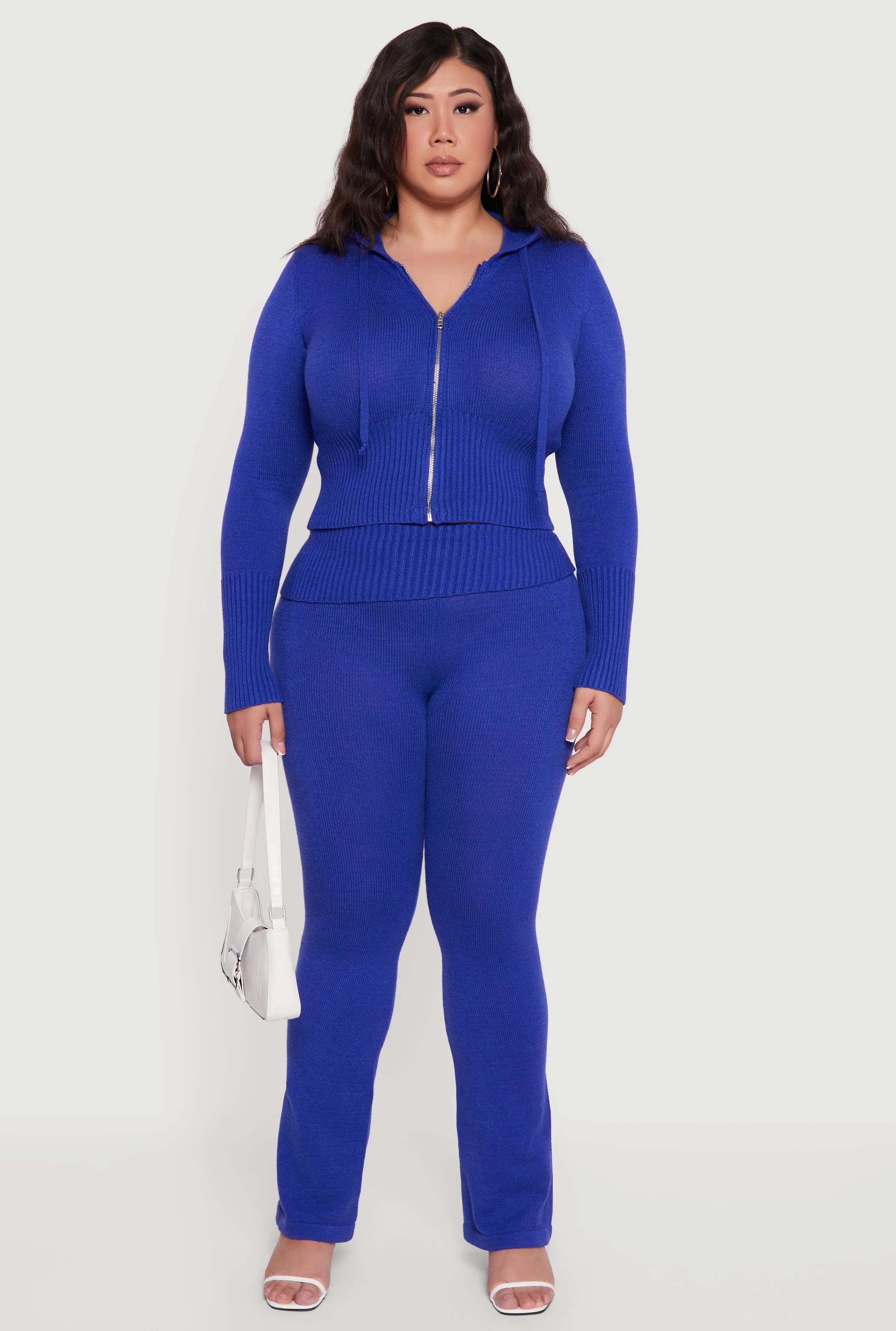 Plus Size Zip Front Hooded Ribbed Knit Cropped Sweater sold by Rainbow product image thumbnail 3