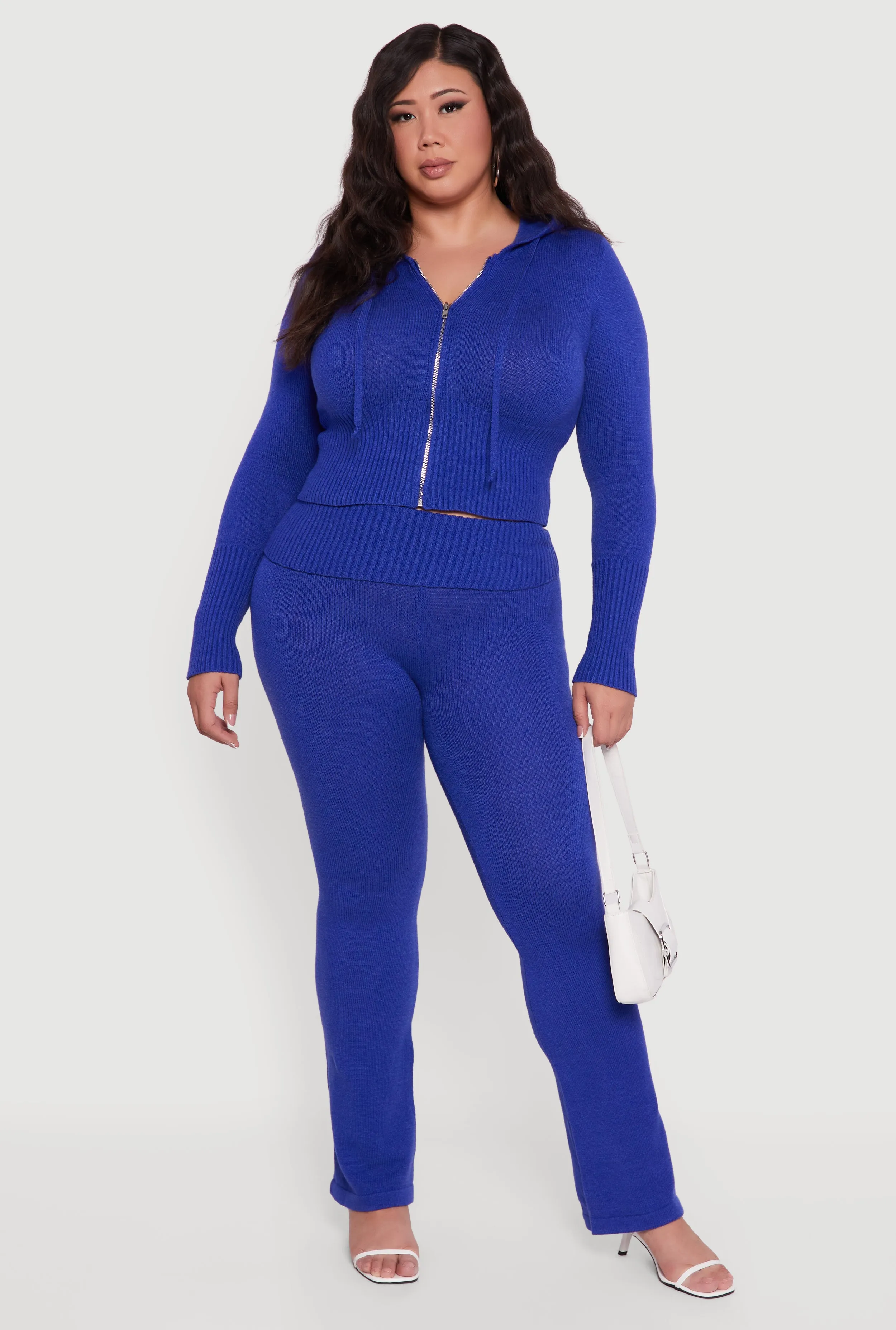 Plus Size Ribbed Knit Fold Over Flare Pants sold by Rainbow