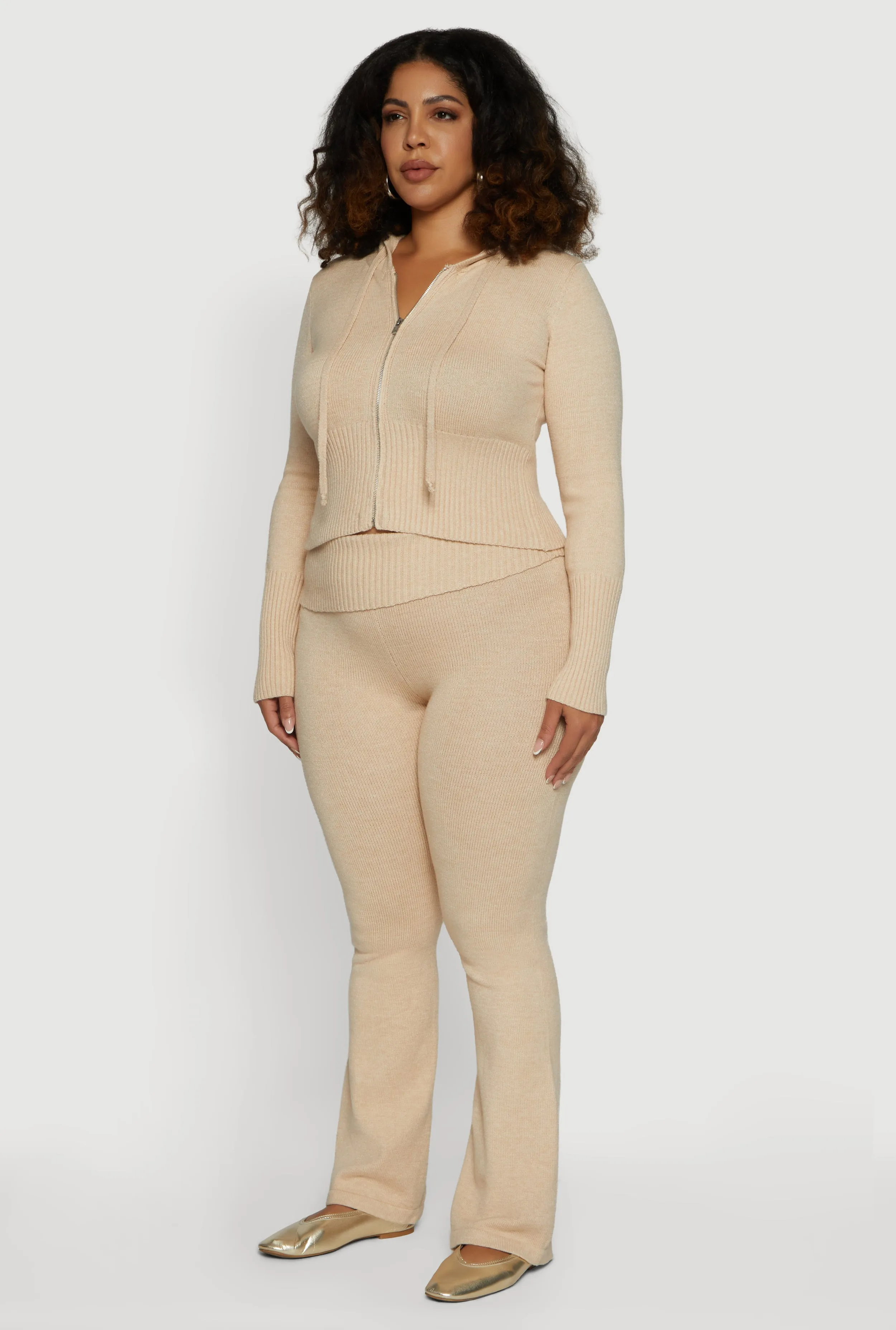 Plus Size Zip Front Hooded Ribbed Knit Cropped Sweater sold by Rainbow product image thumbnail 5