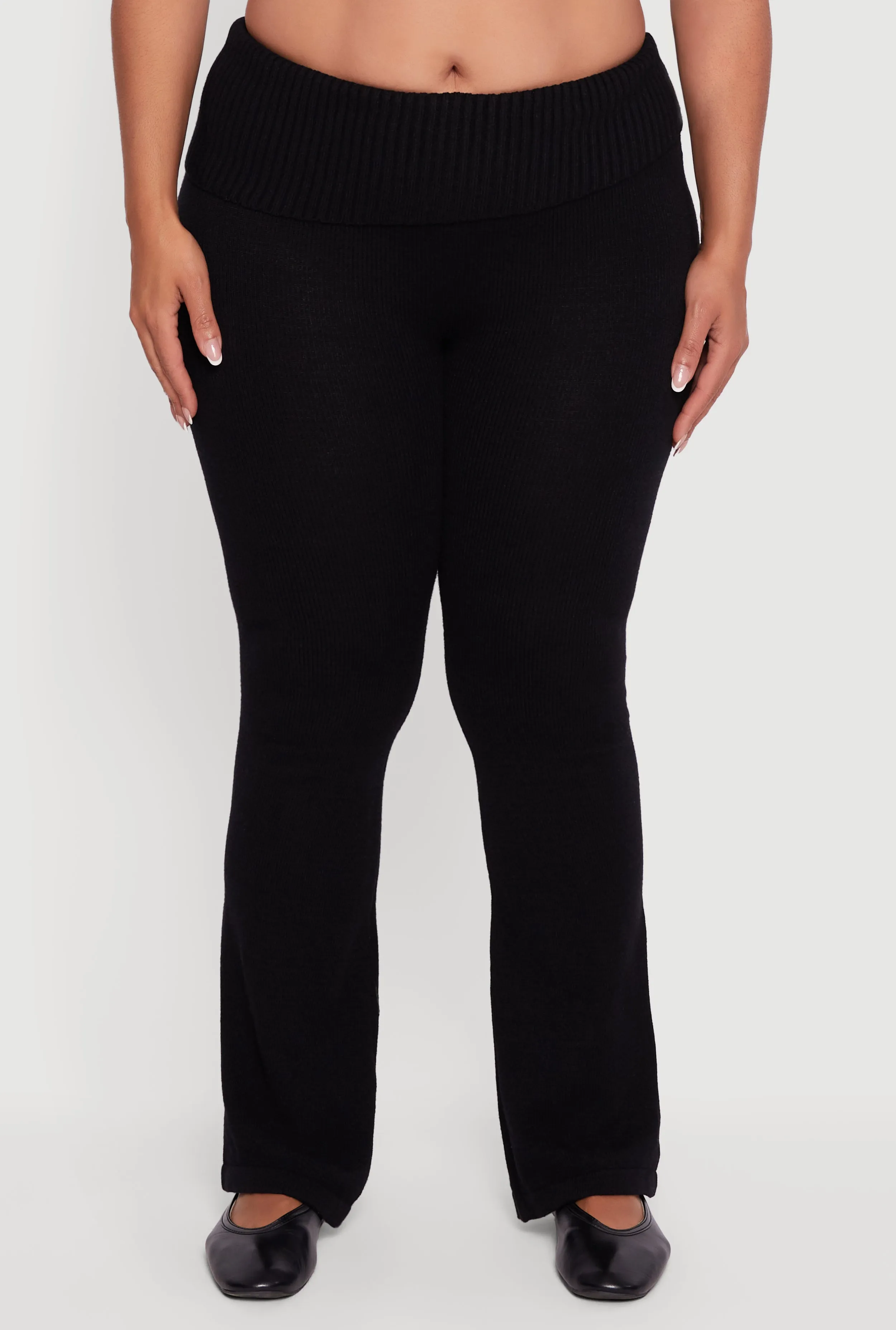 Plus Size Ribbed Knit Fold Over Flare Pants sold by Rainbow product image thumbnail 3