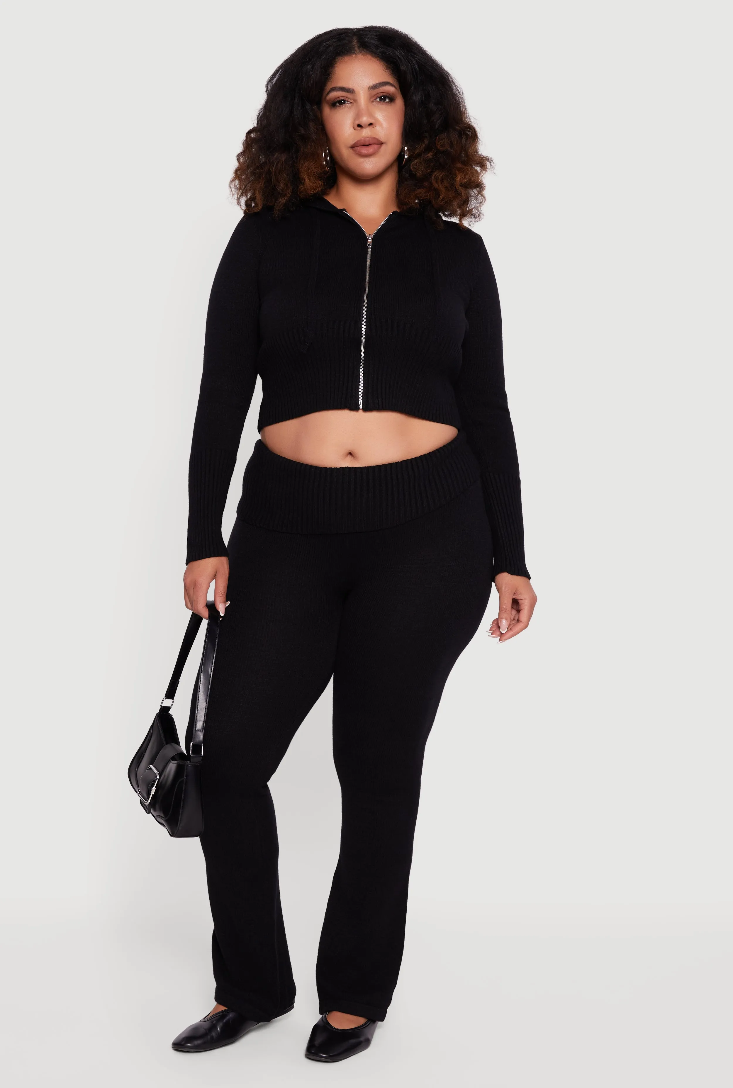 Plus Size Ribbed Knit Fold Over Flare Pants sold by Rainbow product image thumbnail 2