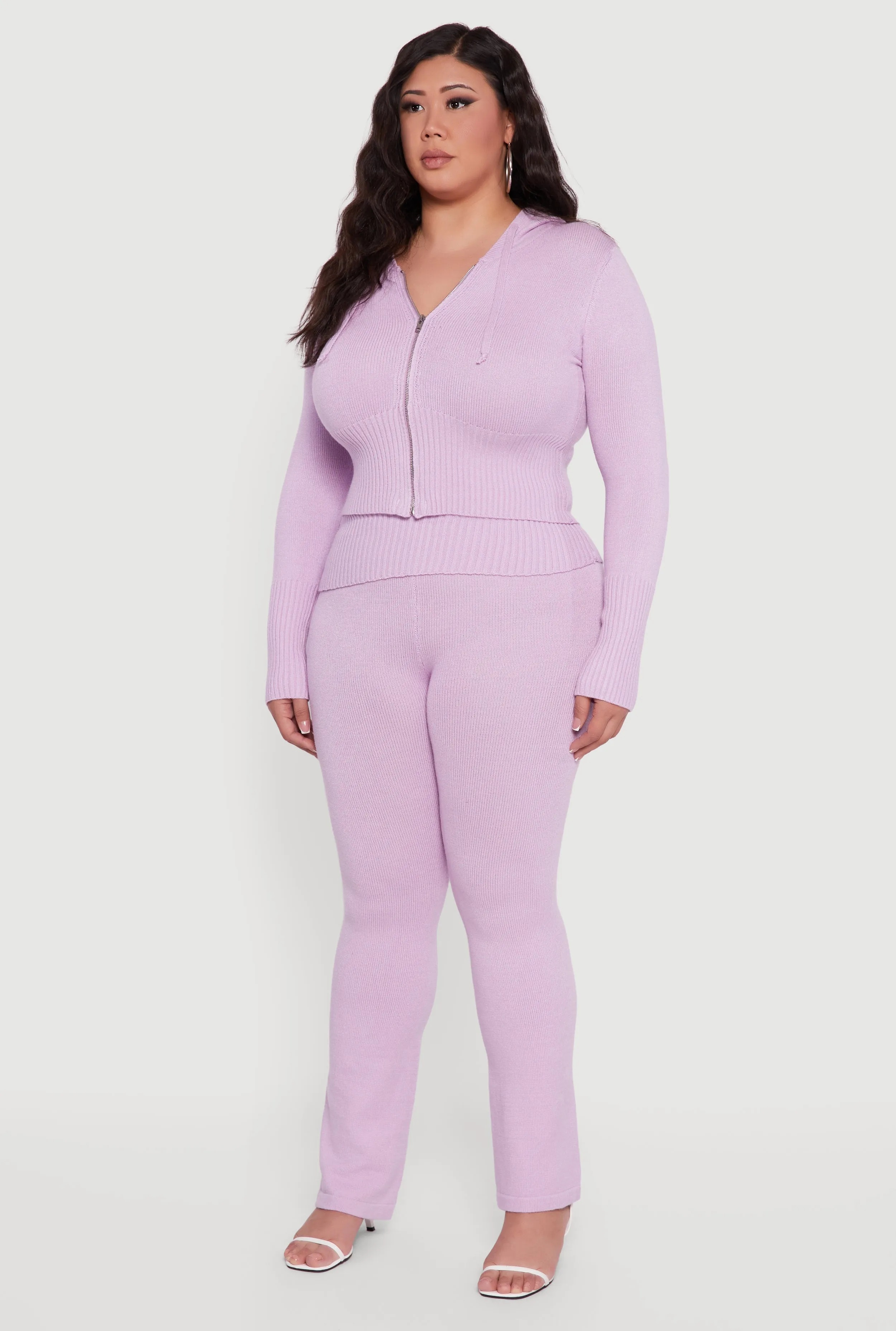 Plus Size Zip Front Hooded Ribbed Knit Cropped Sweater sold by Rainbow product image thumbnail 5