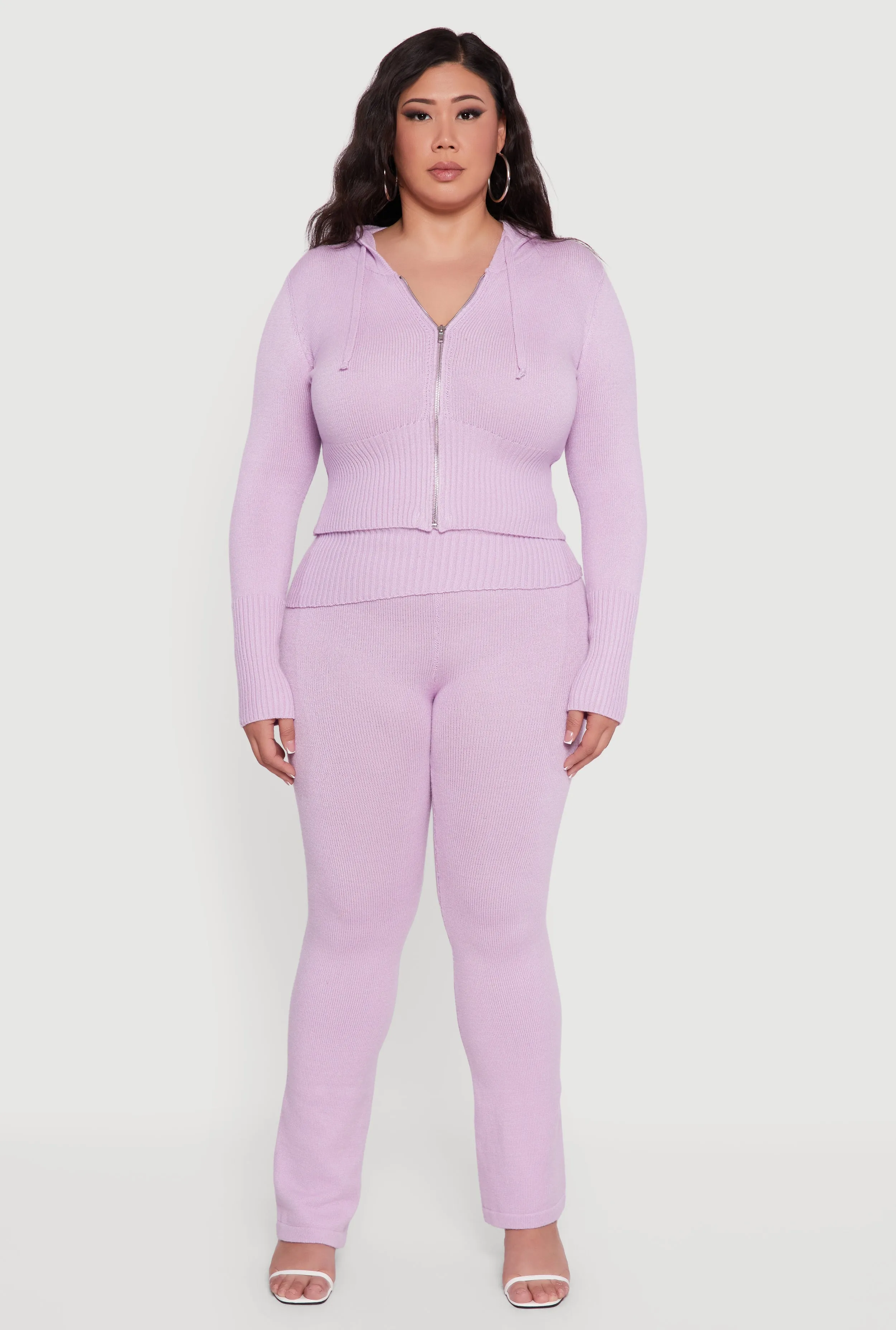 Plus Size Zip Front Hooded Ribbed Knit Cropped Sweater sold by Rainbow product image thumbnail 3