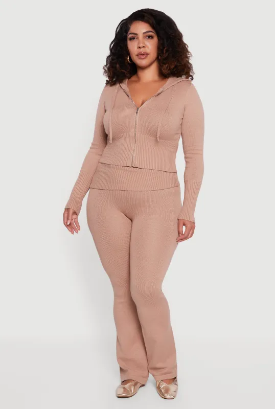 Plus Size Ribbed Knit Fold Over Flare Pants sold by Rainbow