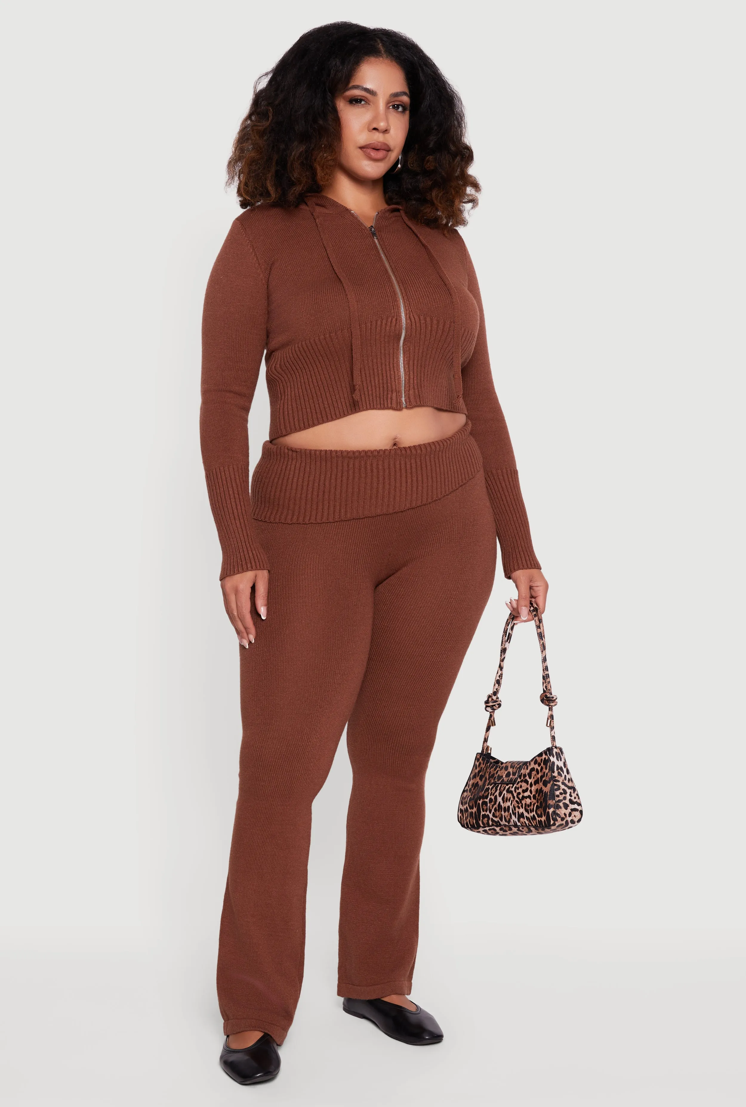 Plus Size Ribbed Knit Fold Over Flare Pants sold by Rainbow product image thumbnail 2